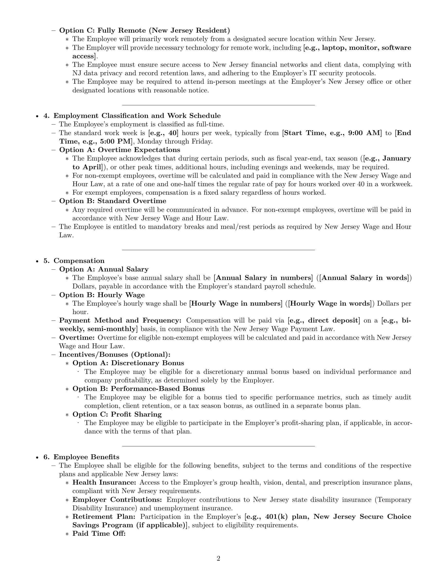 Preview page 2 of Pro New Jersey accountant employment contract template