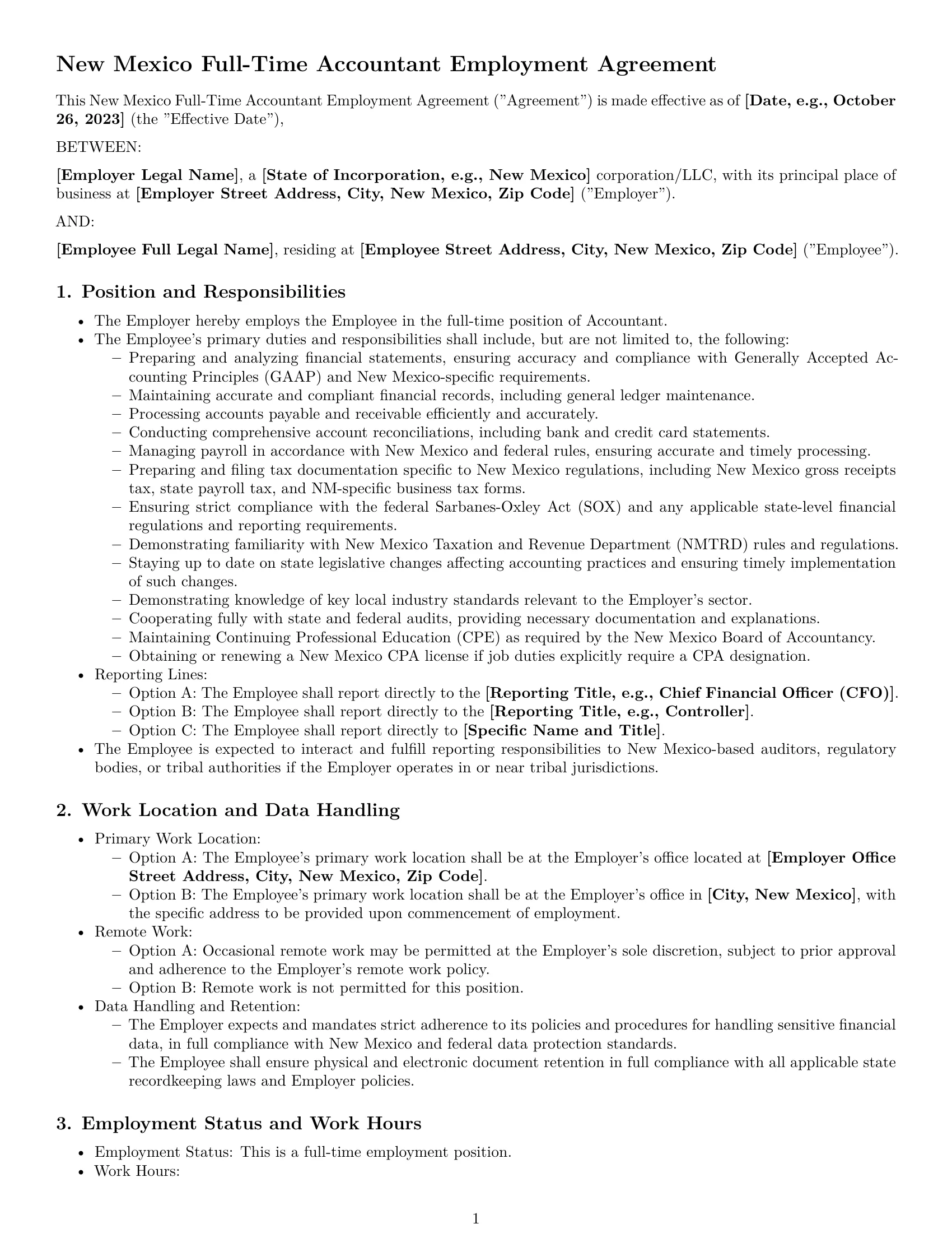 Preview page 1 of Pro New Mexico accountant employment contract template