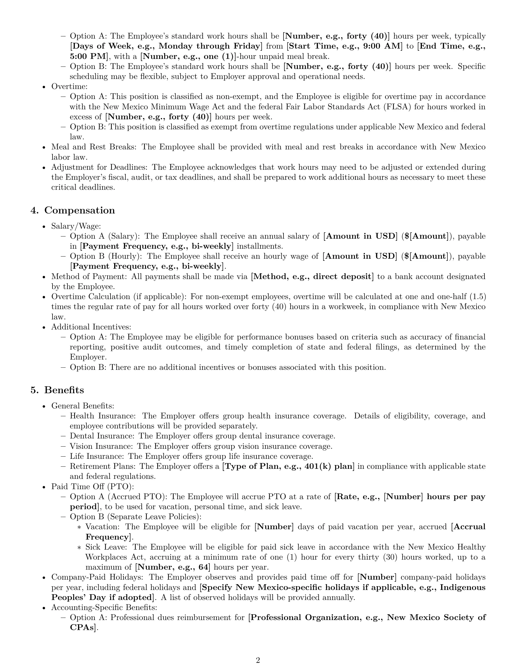 Preview page 2 of Pro New Mexico accountant employment contract template