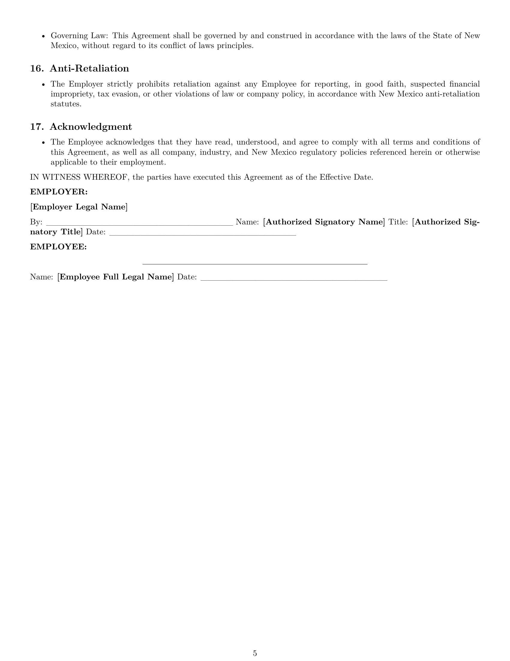 Preview page 5 of Pro New Mexico accountant employment contract template