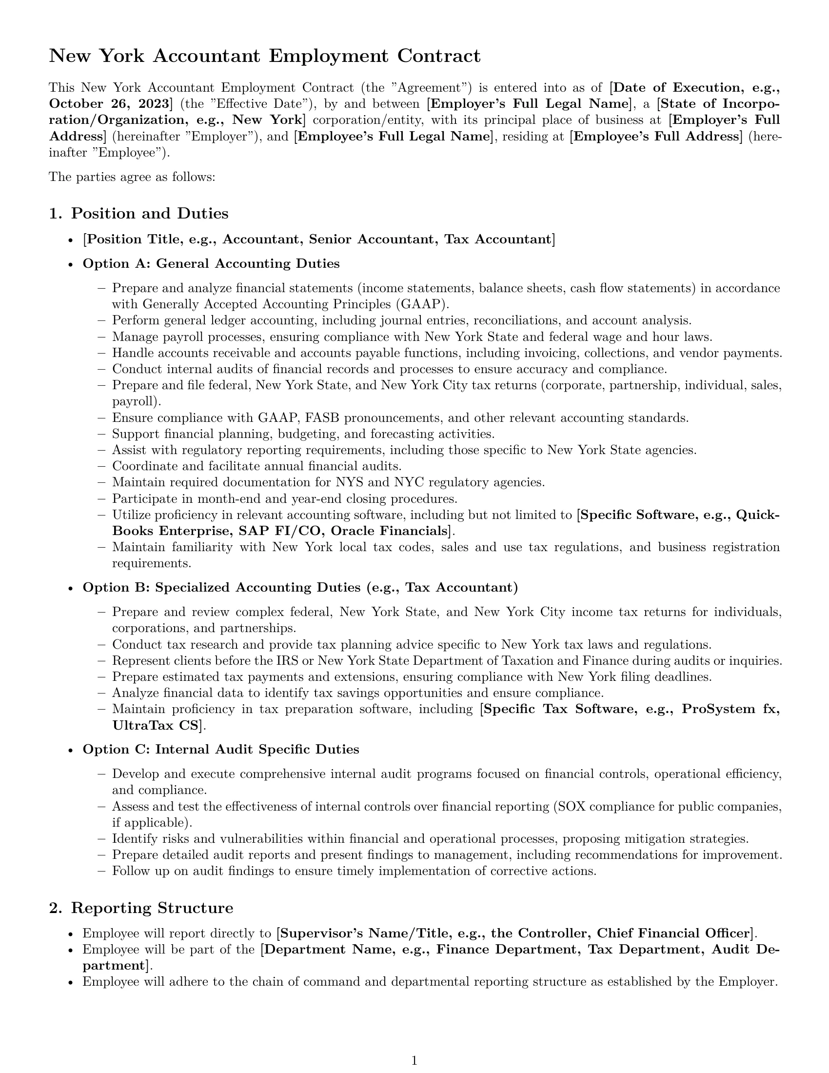Preview page 1 of Pro New York accountant employment contract template