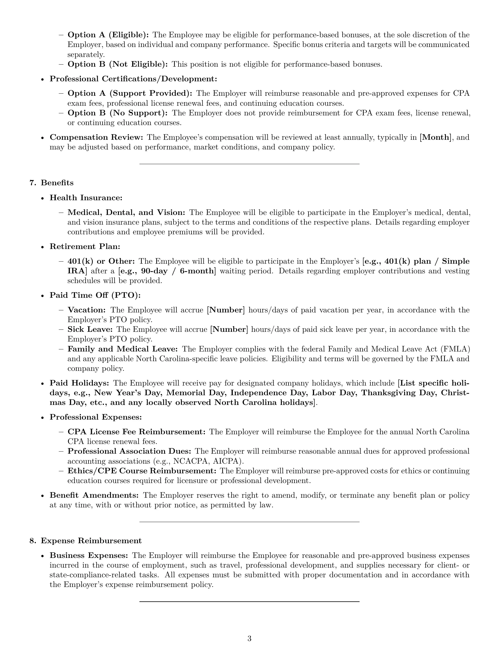 Preview page 3 of Pro North Carolina accountant employment contract template