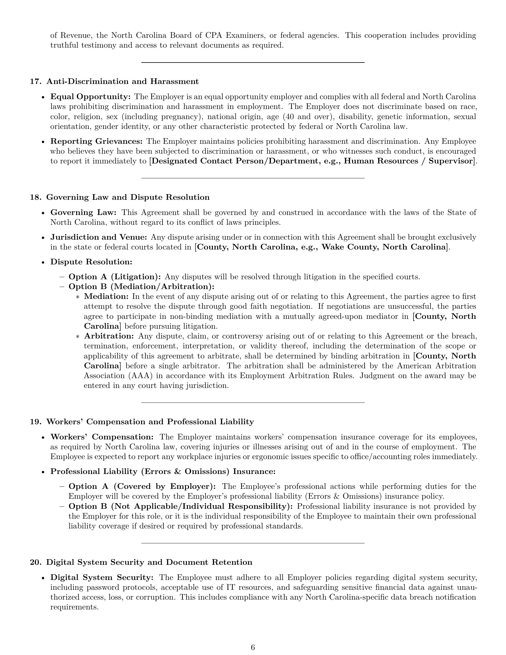 Preview page 6 of Pro North Carolina accountant employment contract template