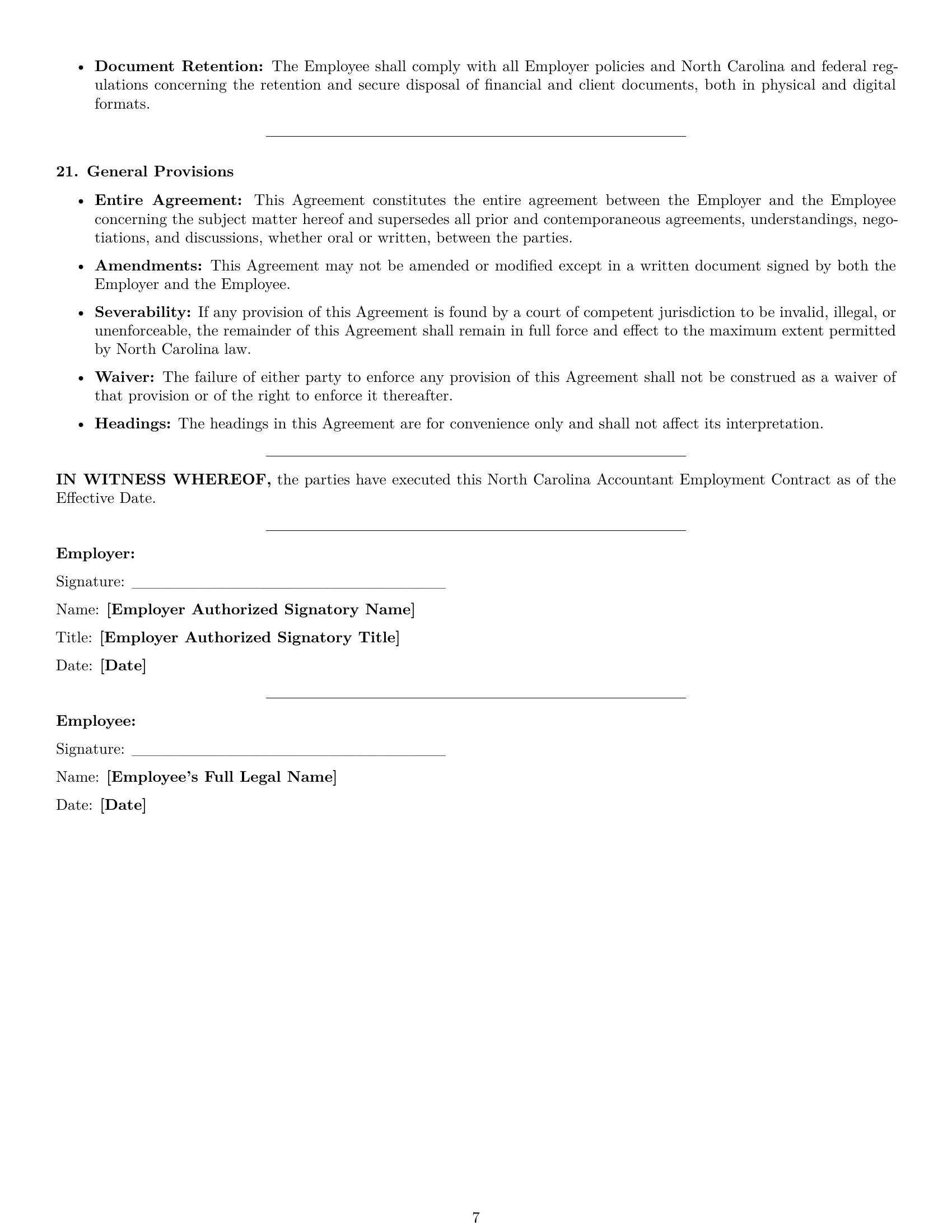 Preview page 7 of Pro North Carolina accountant employment contract template