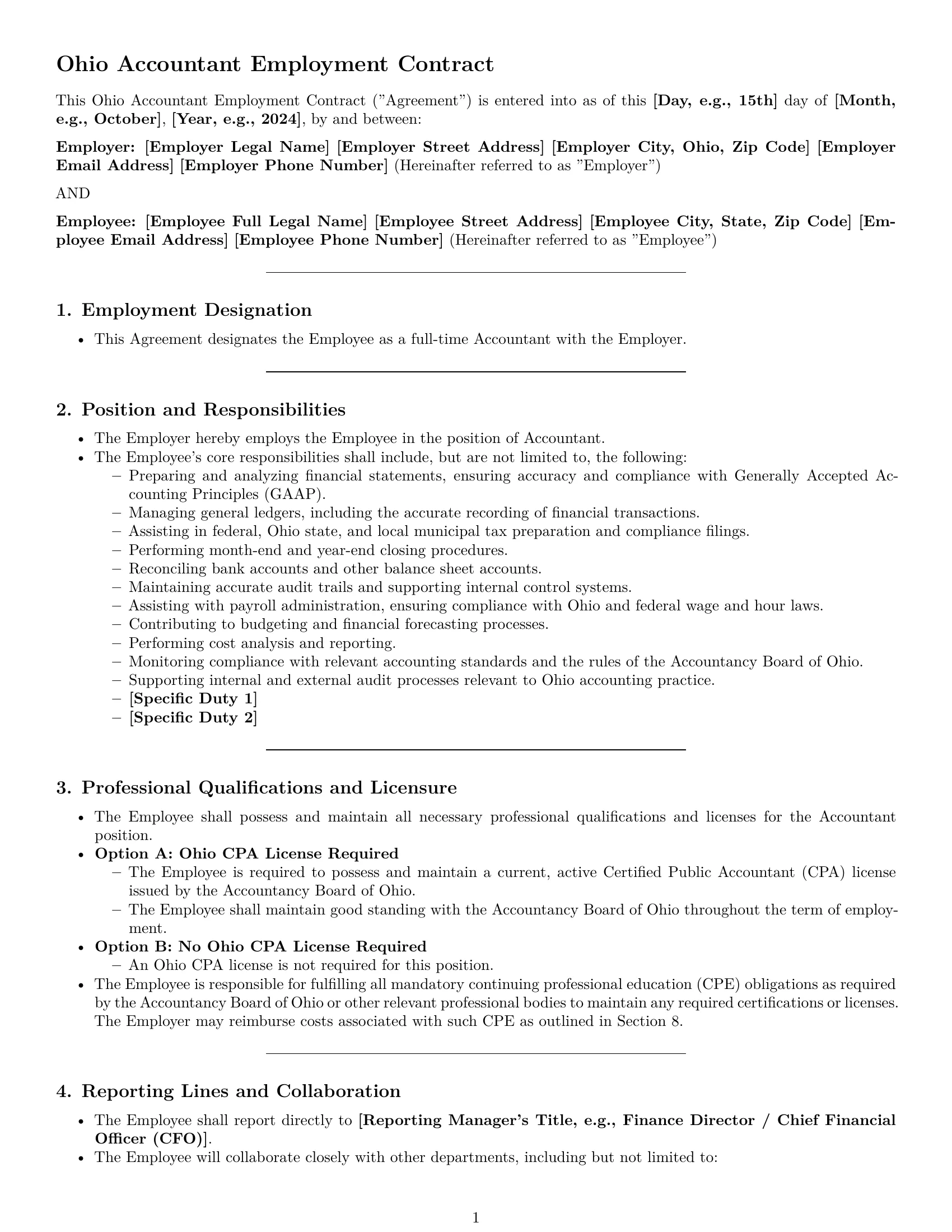 Preview page 1 of Pro Ohio accountant employment contract template