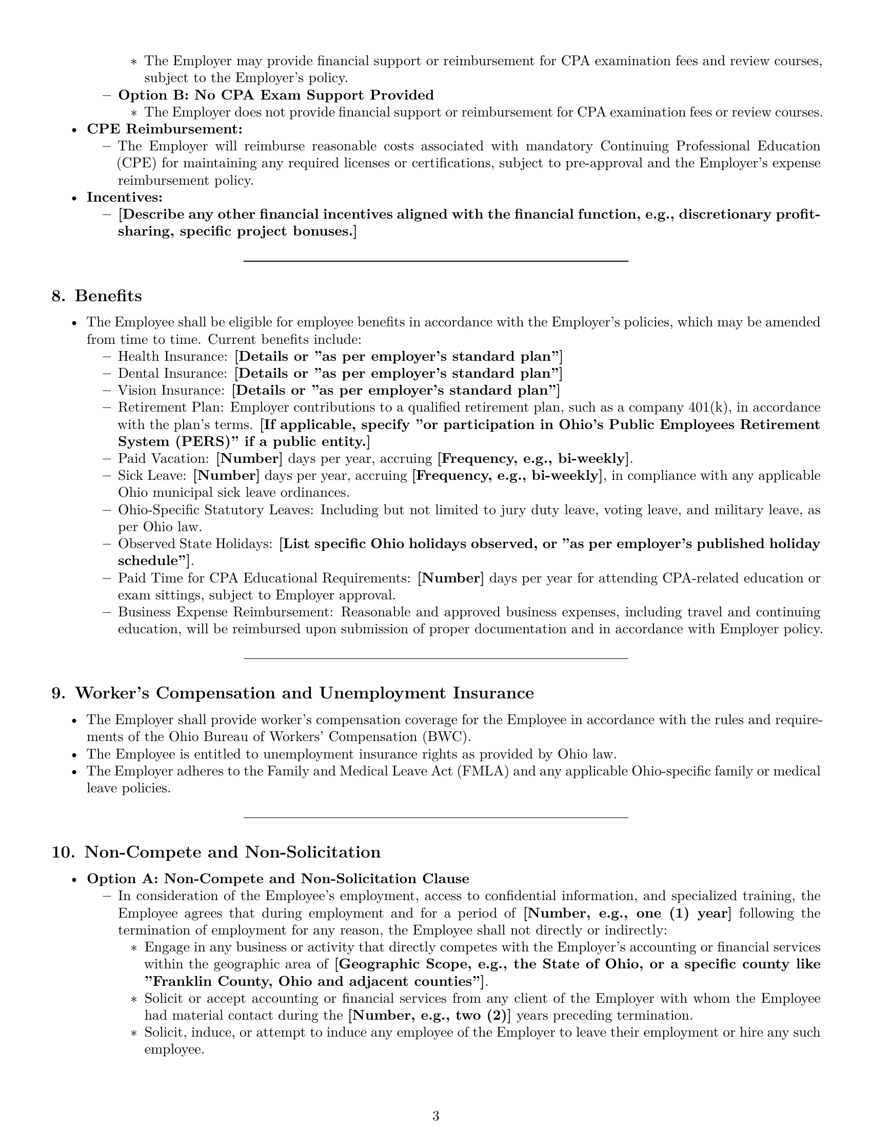 Preview page 3 of Pro Ohio accountant employment contract template