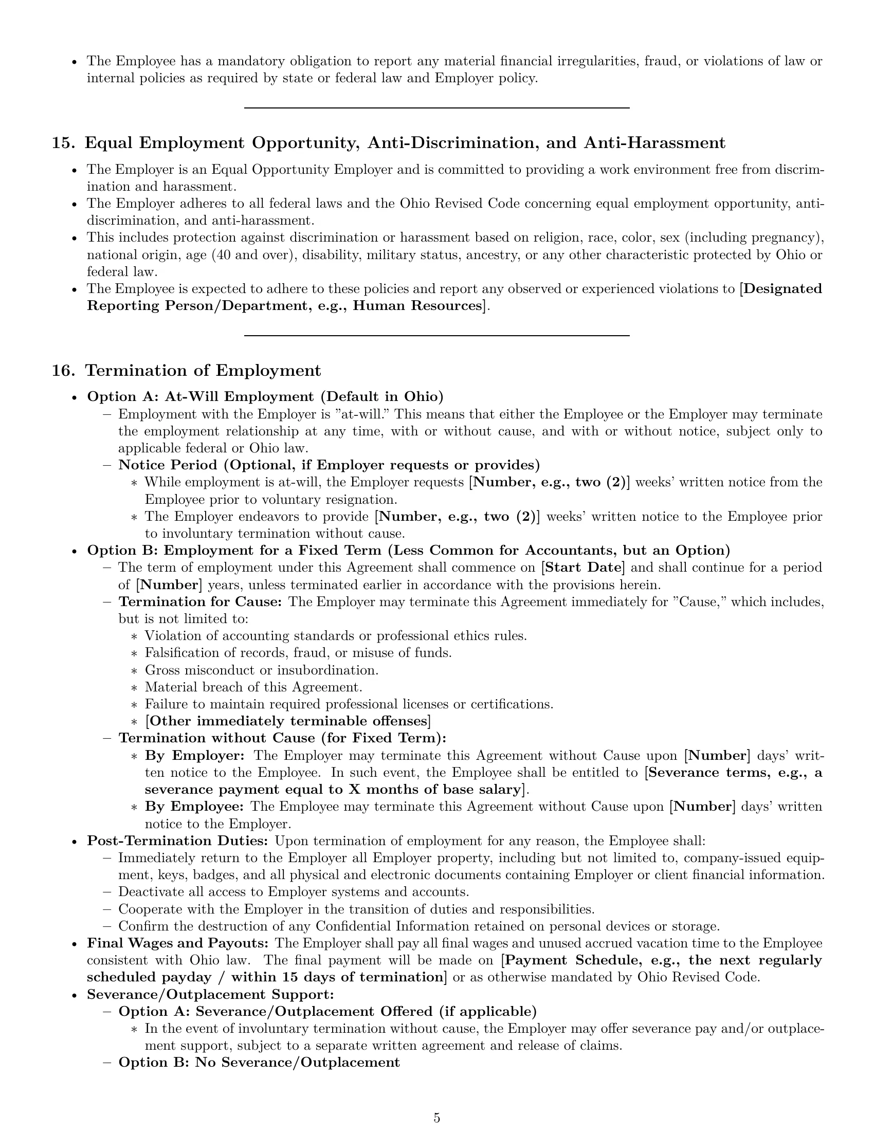 Preview page 5 of Pro Ohio accountant employment contract template