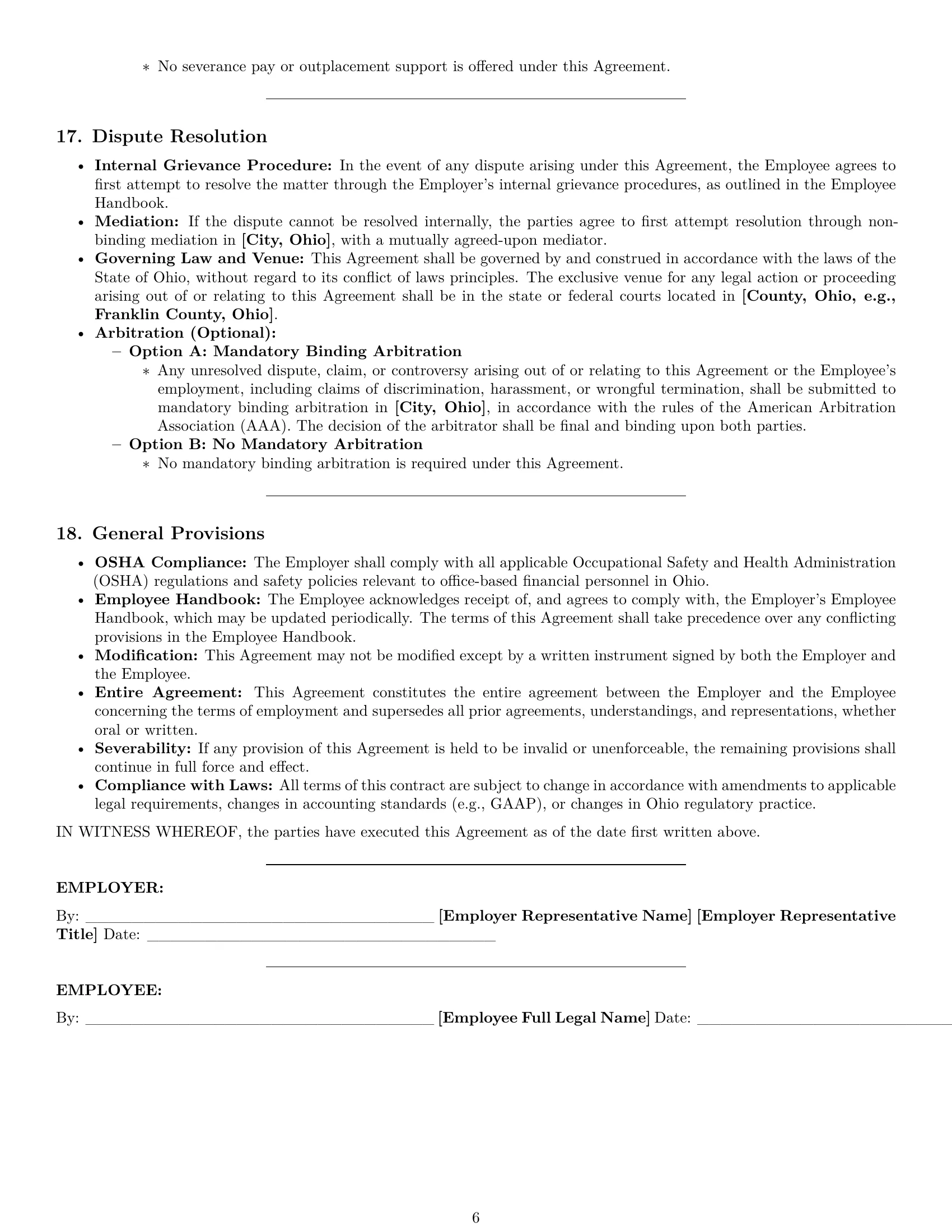 Preview page 6 of Pro Ohio accountant employment contract template