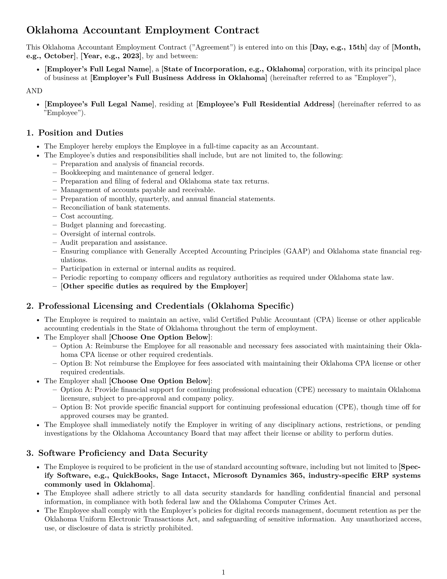 Preview page 1 of Pro Oklahoma accountant employment contract template