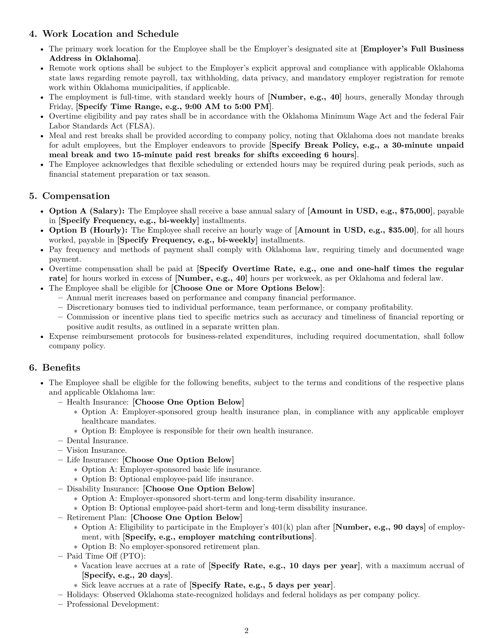 Preview page 2 of Pro Oklahoma accountant employment contract template