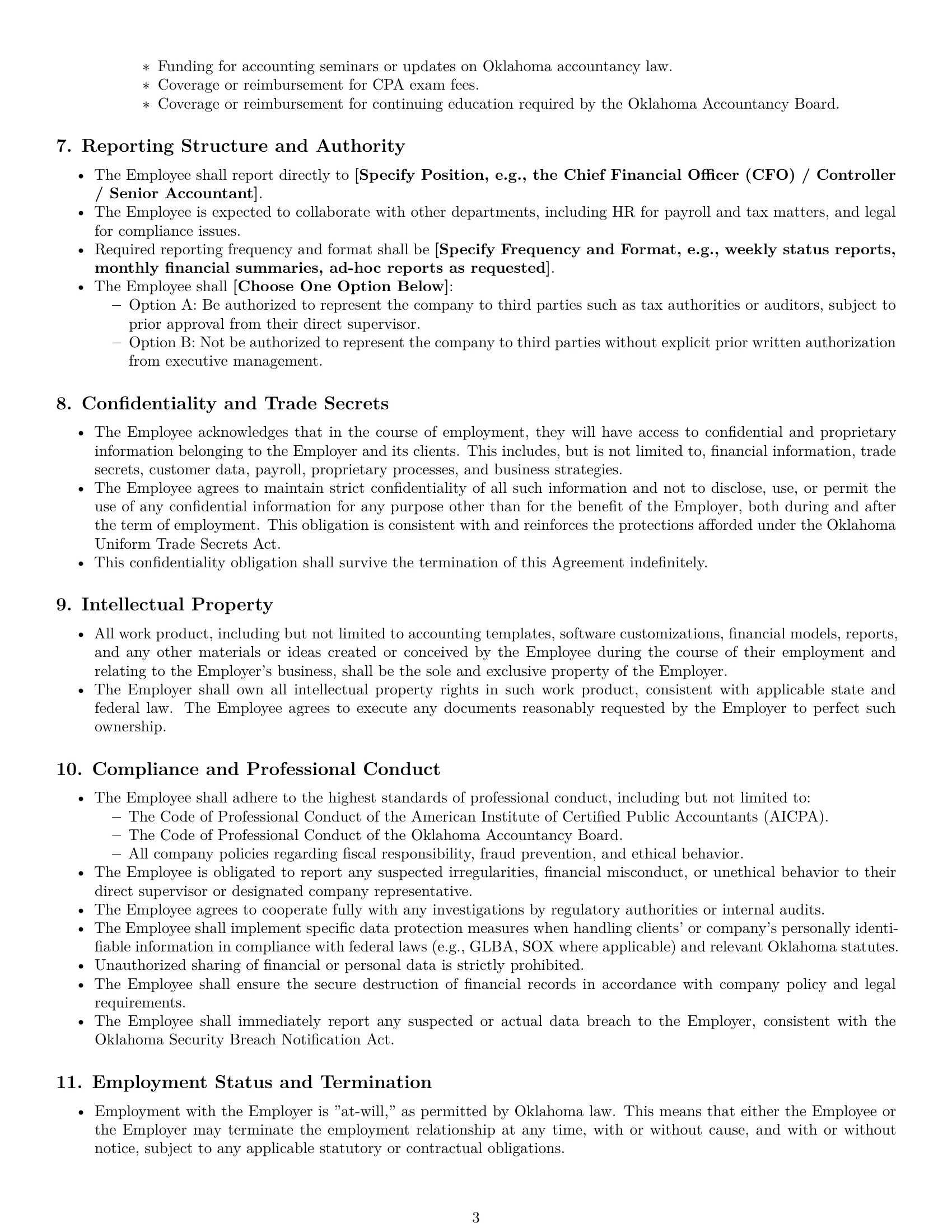 Preview page 3 of Pro Oklahoma accountant employment contract template