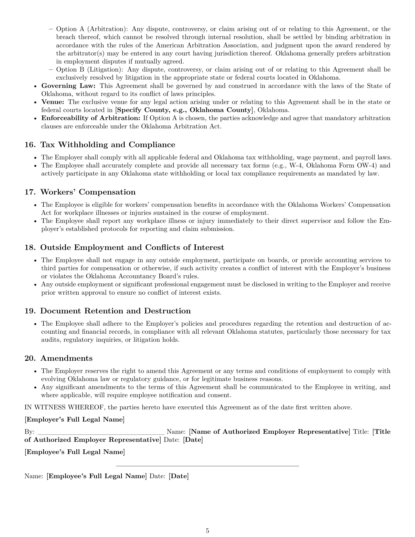 Preview page 5 of Pro Oklahoma accountant employment contract template