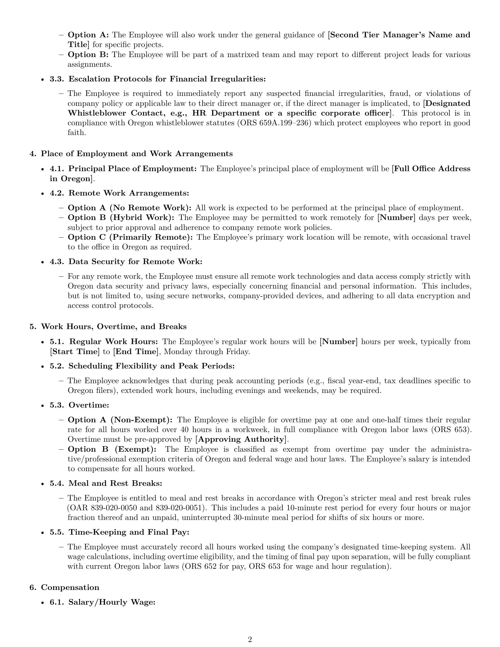 Preview page 2 of Pro Oregon accountant employment contract template