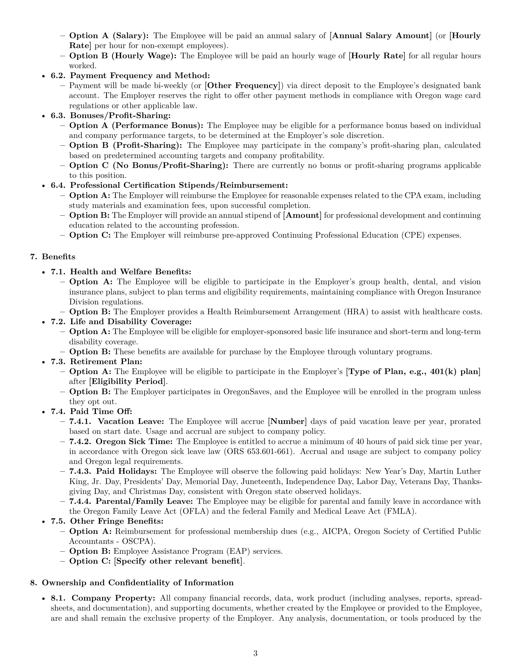 Preview page 3 of Pro Oregon accountant employment contract template