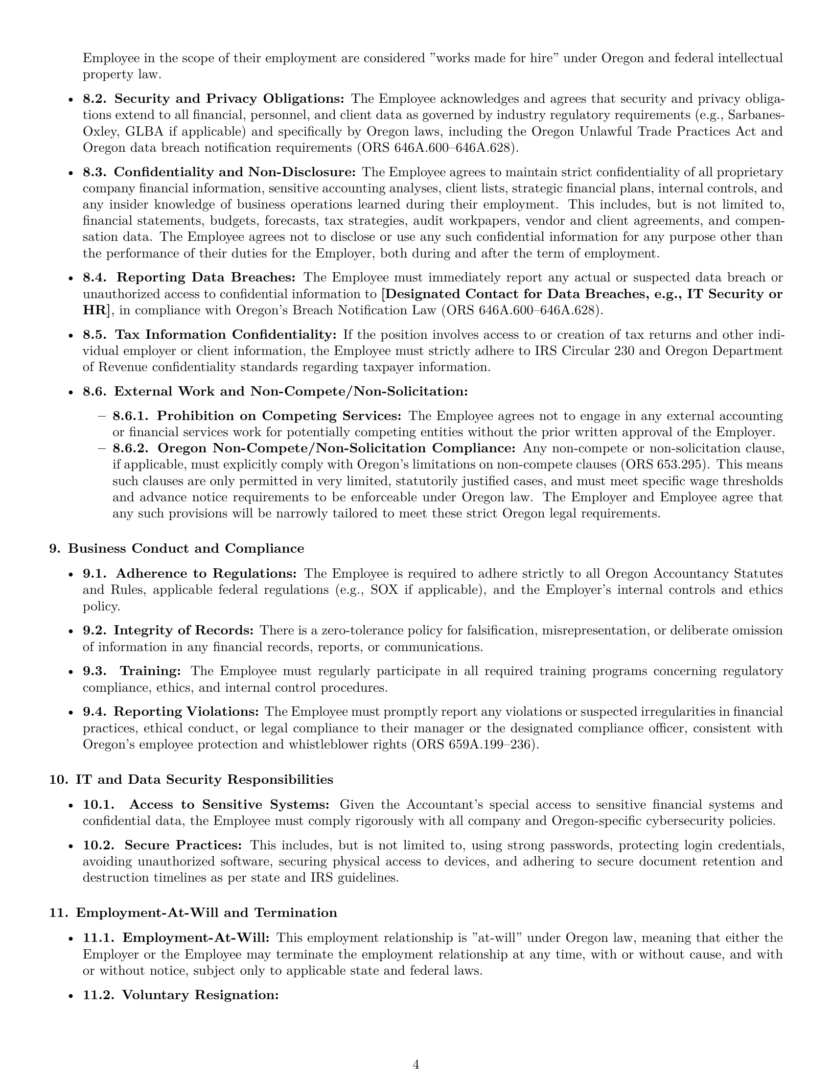Preview page 4 of Pro Oregon accountant employment contract template