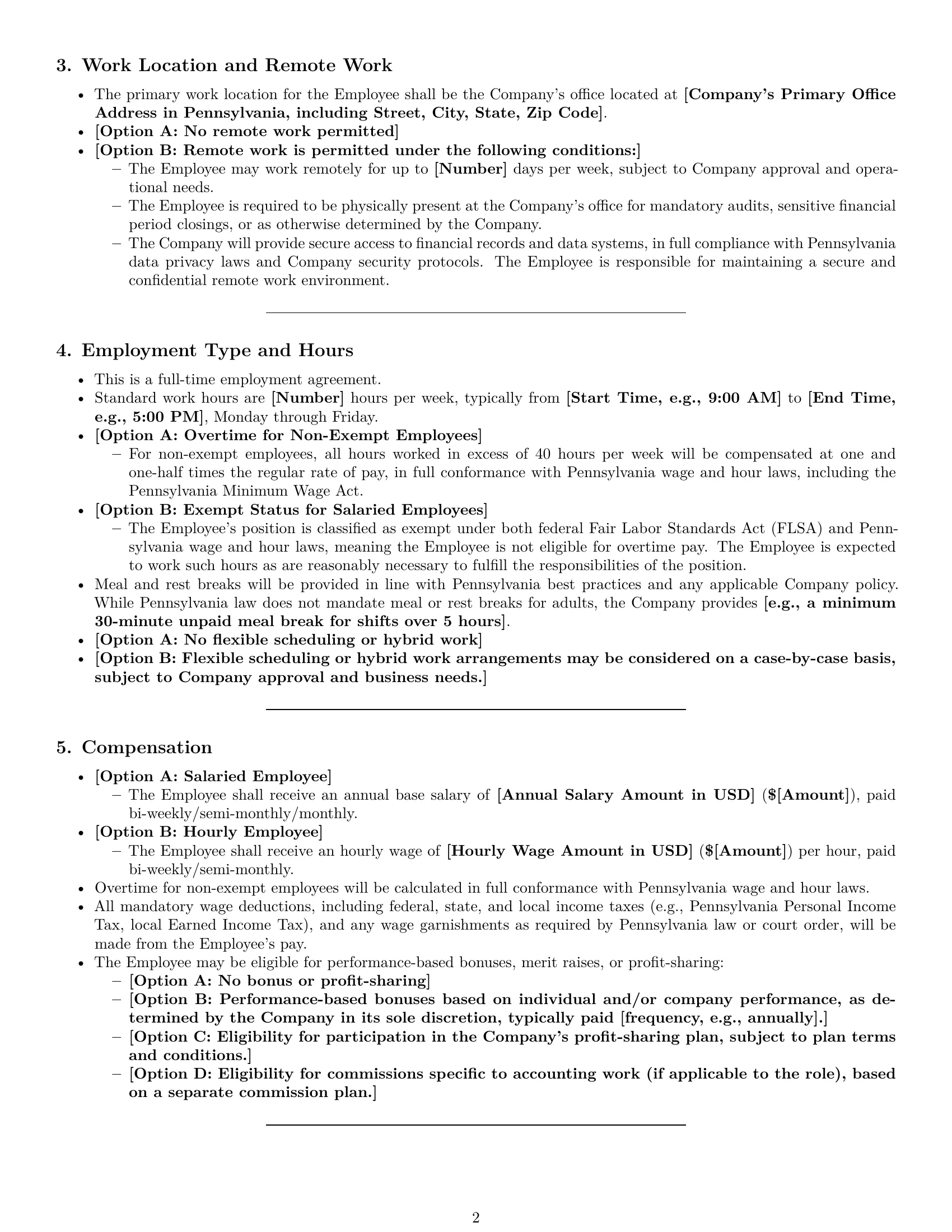 Preview page 2 of Pro Pennsylvania accountant employment contract template