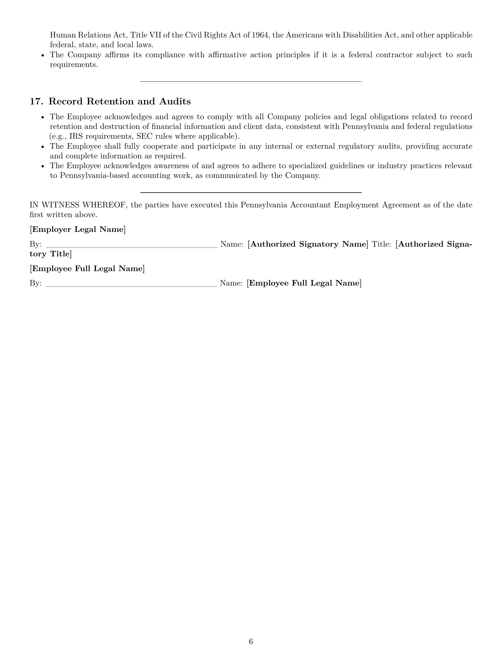 Preview page 6 of Pro Pennsylvania accountant employment contract template