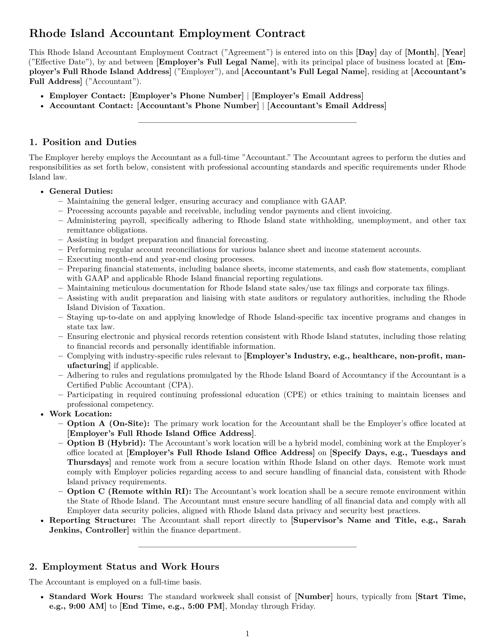 Preview page 1 of Pro Rhode Island accountant employment contract template