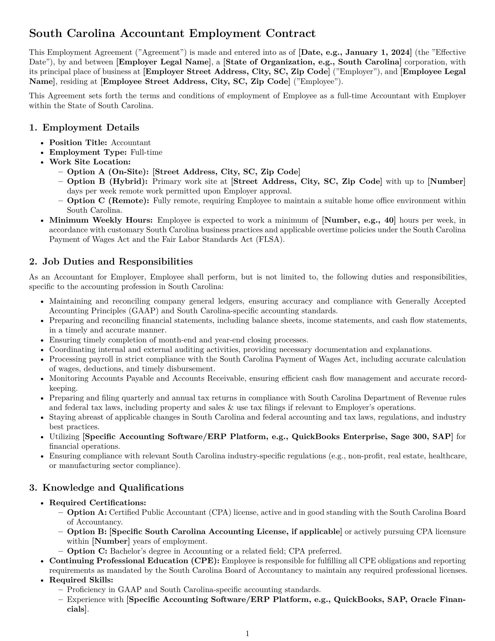 Preview page 1 of Pro South Carolina accountant employment contract template