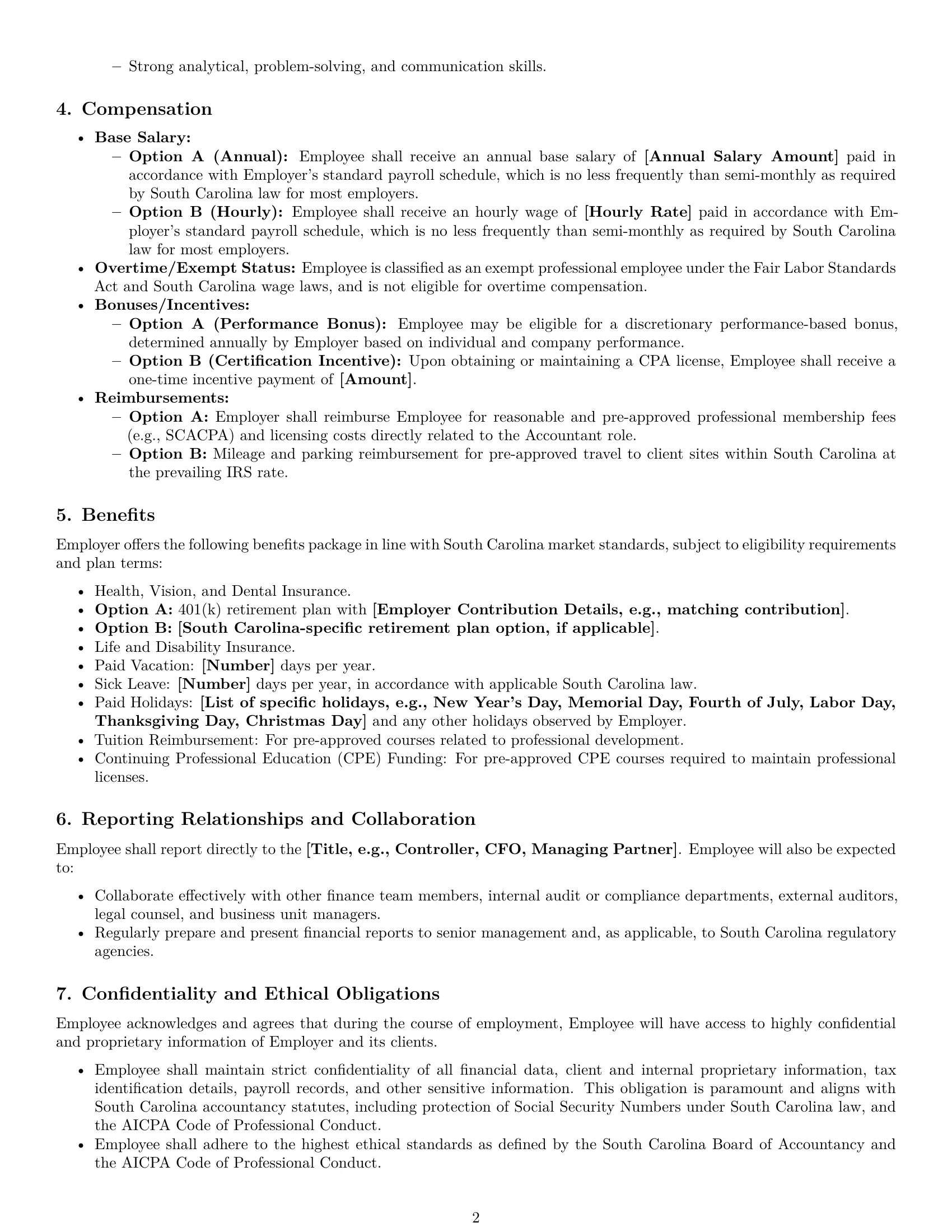 Preview page 2 of Pro South Carolina accountant employment contract template