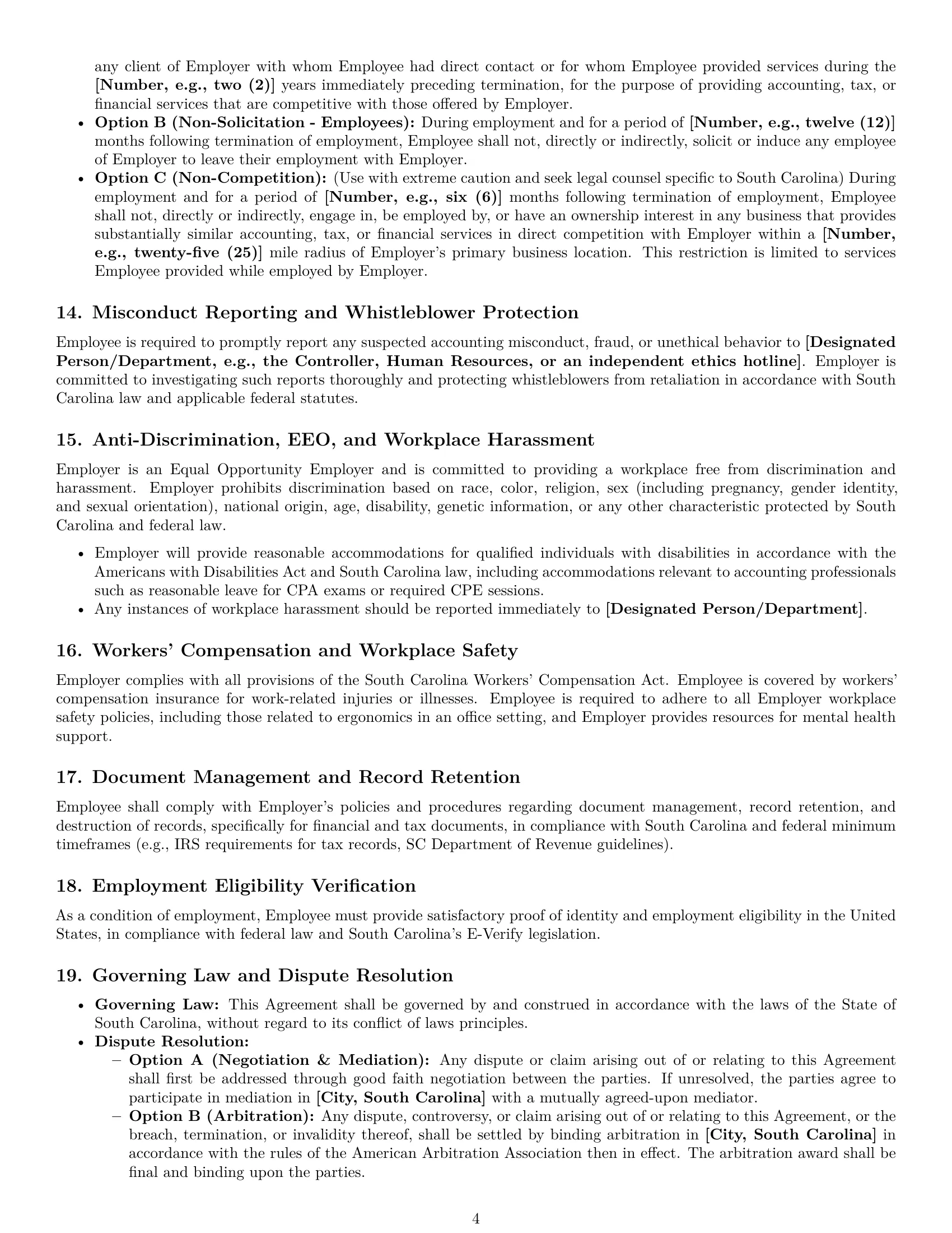 Preview page 4 of Pro South Carolina accountant employment contract template