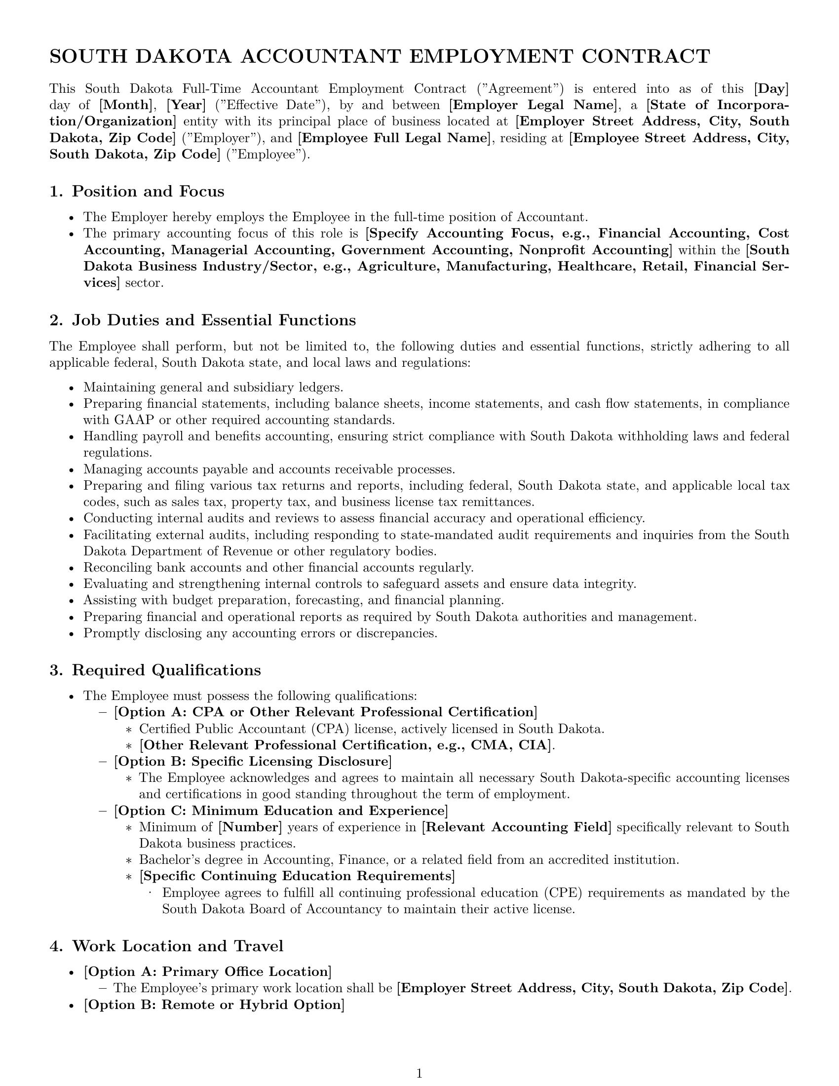 Preview page 1 of Pro South Dakota accountant employment contract template