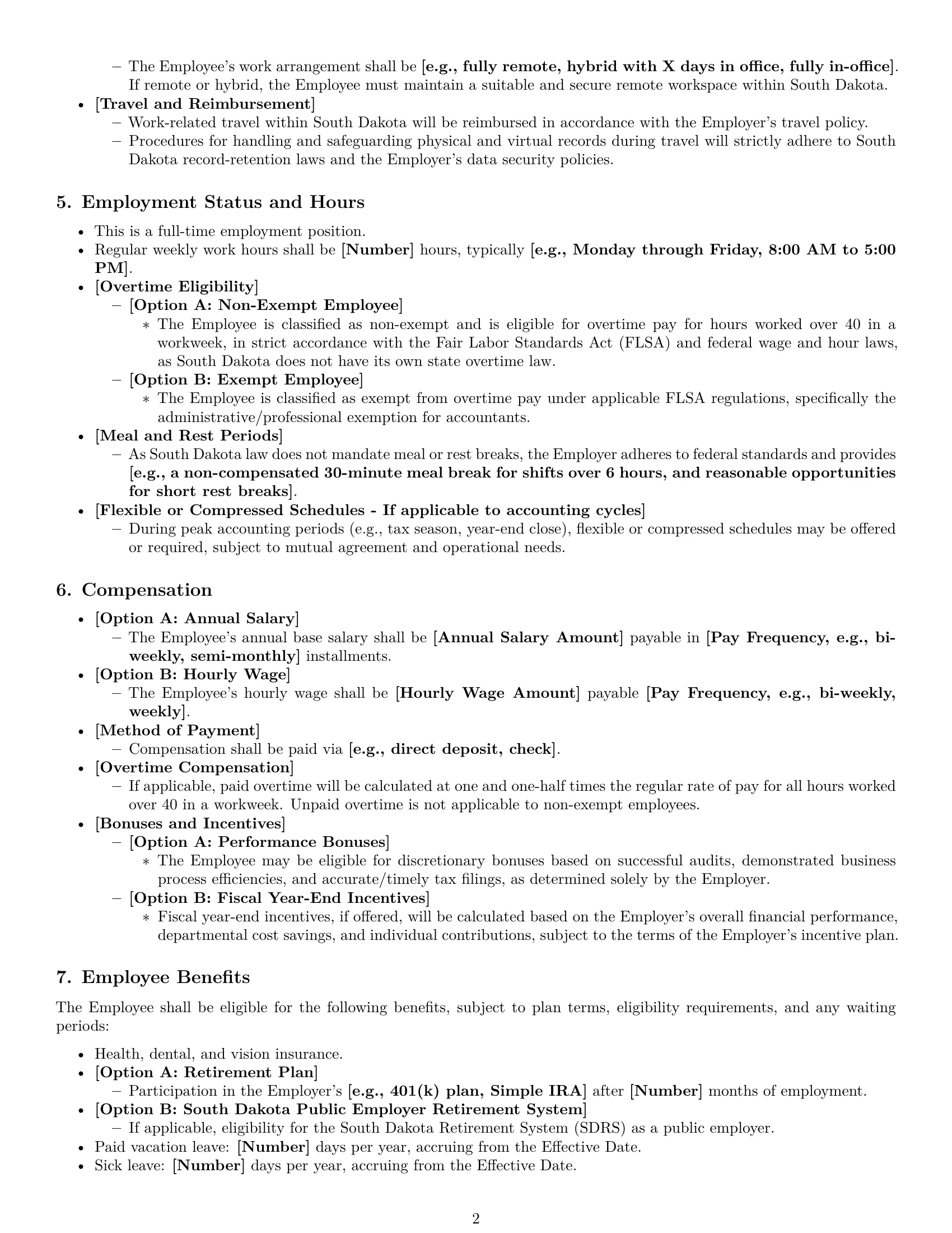 Preview page 2 of Pro South Dakota accountant employment contract template