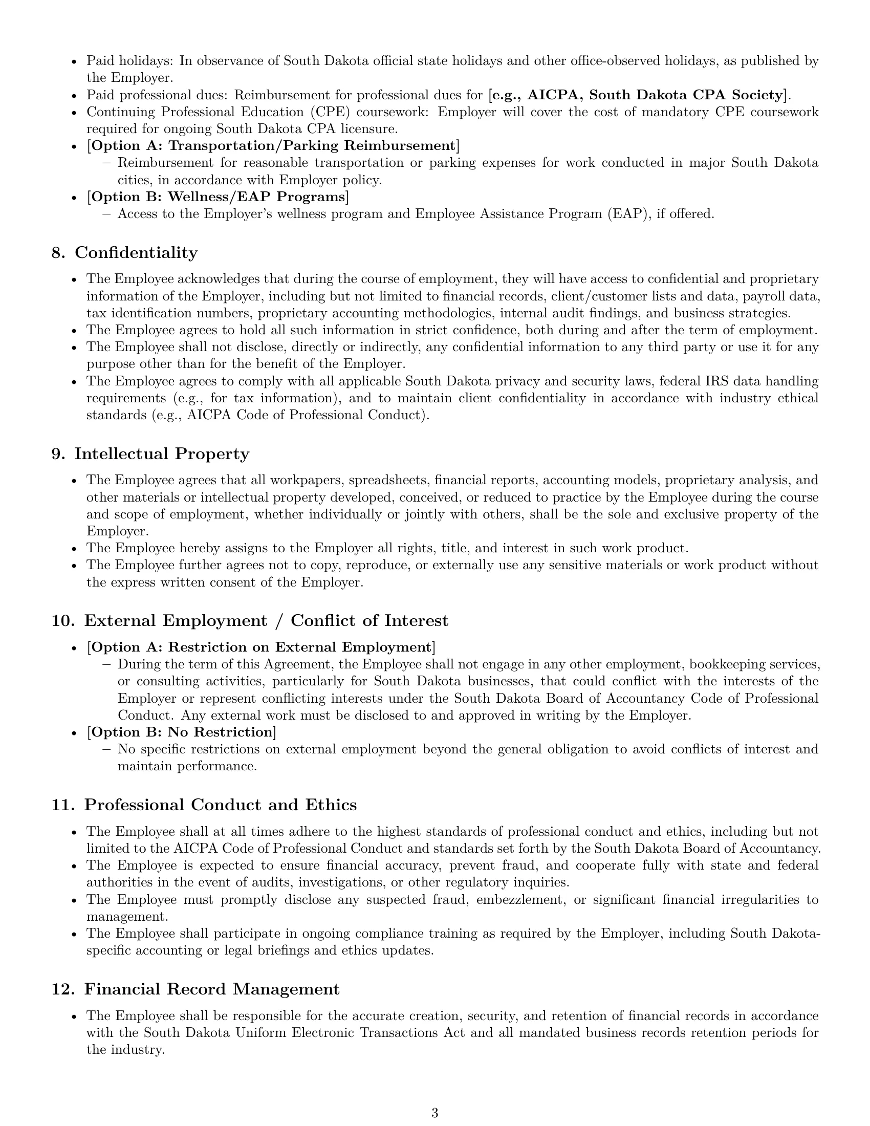 Preview page 3 of Pro South Dakota accountant employment contract template