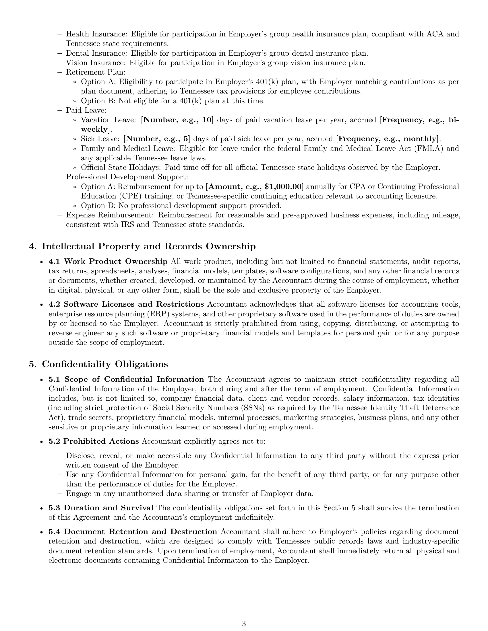Preview page 3 of Pro Tennessee accountant employment contract template