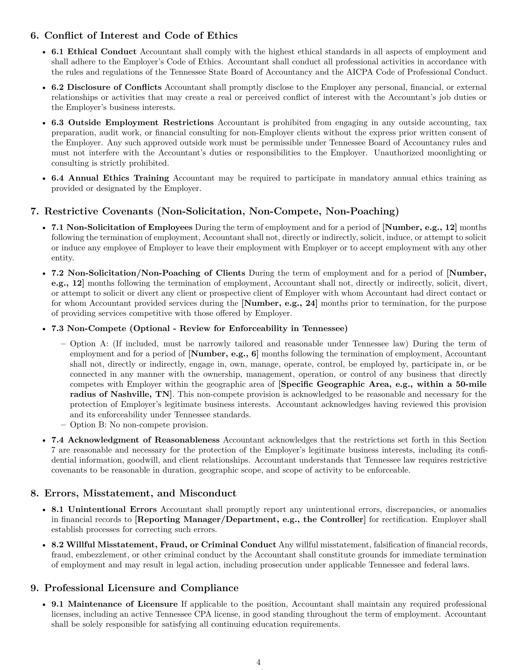 Preview page 4 of Pro Tennessee accountant employment contract template