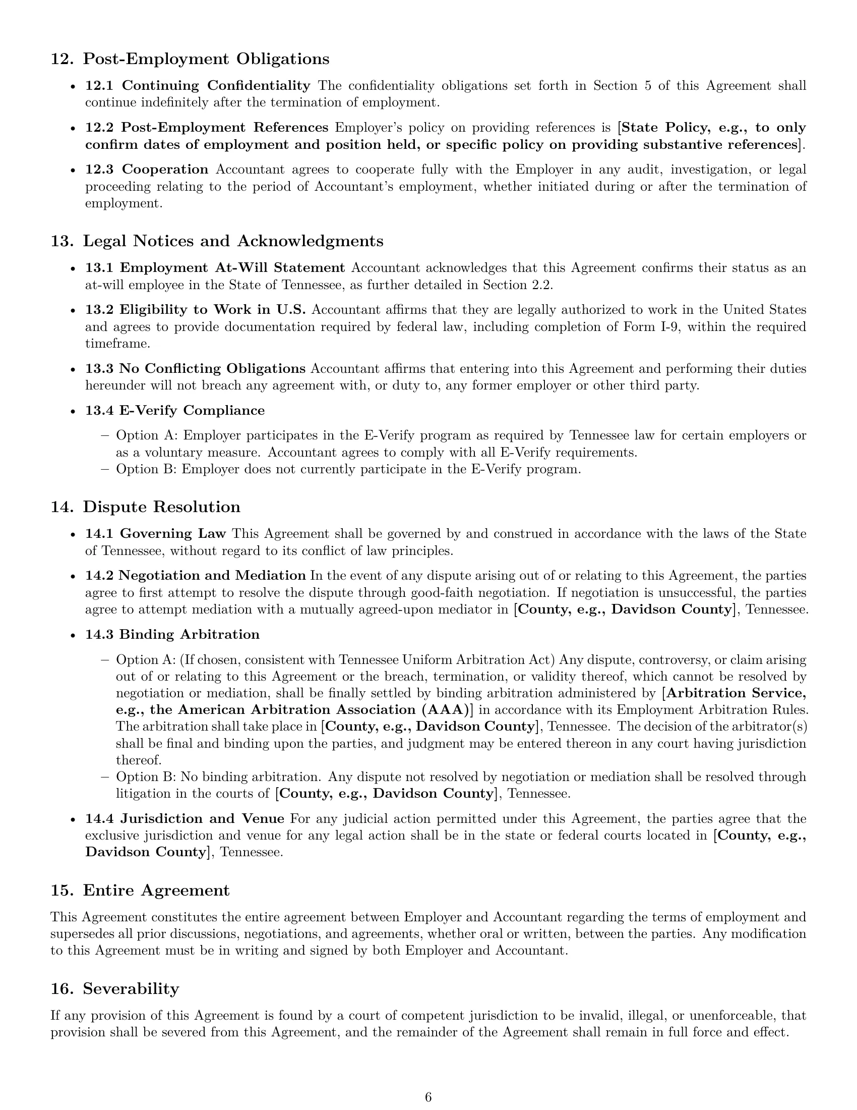 Preview page 6 of Pro Tennessee accountant employment contract template