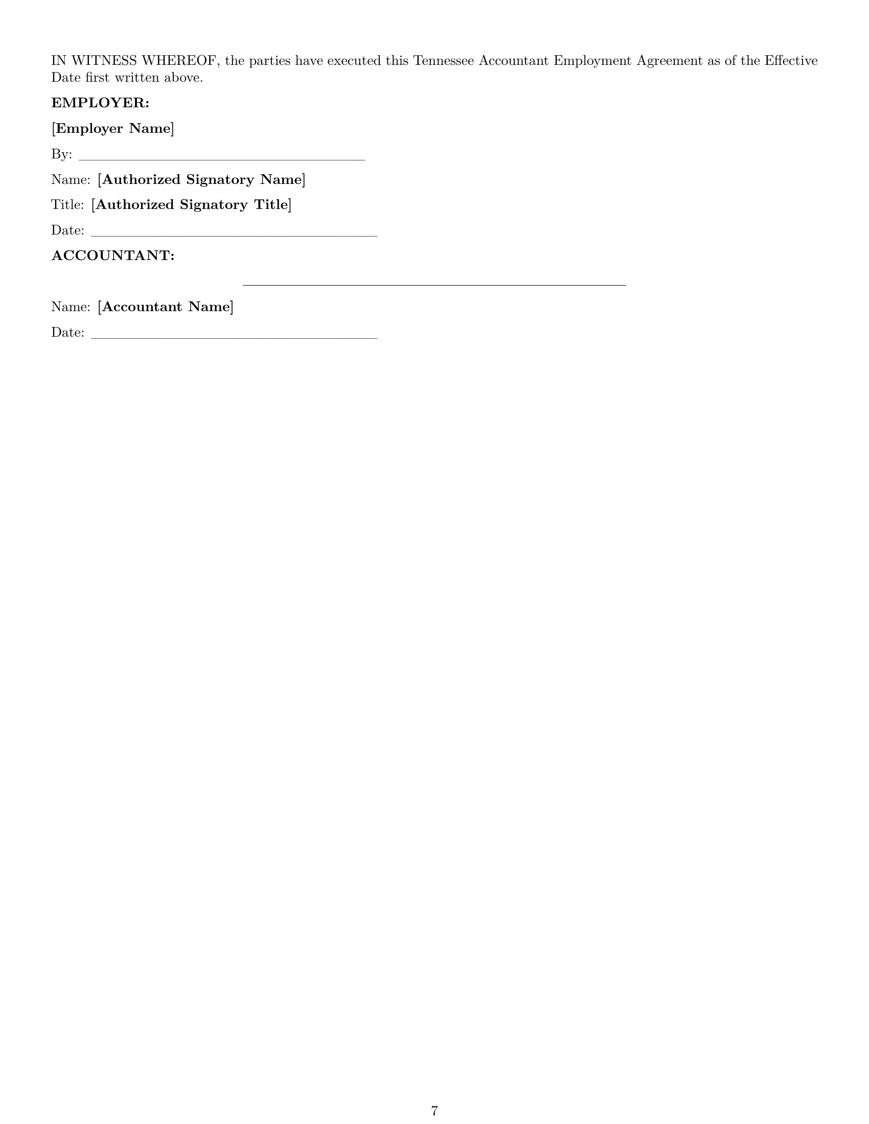 Preview page 7 of Pro Tennessee accountant employment contract template