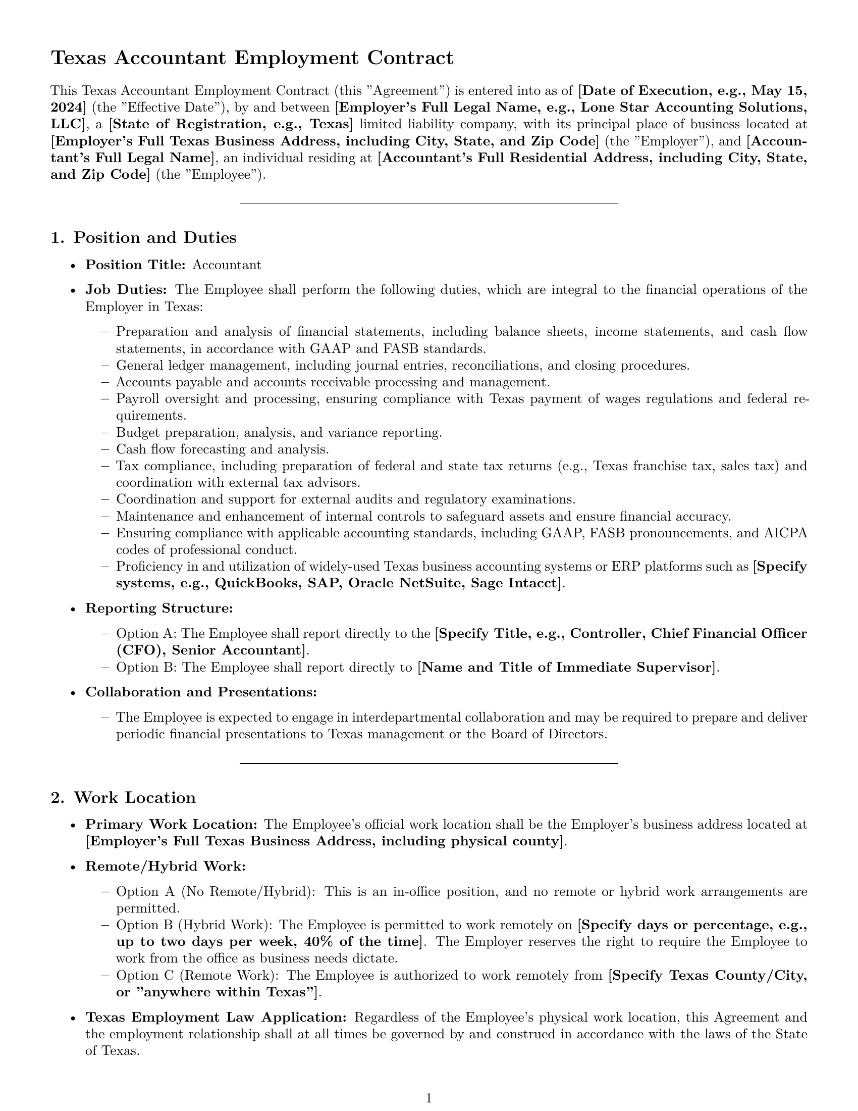 Preview page 1 of Pro Texas accountant employment contract template