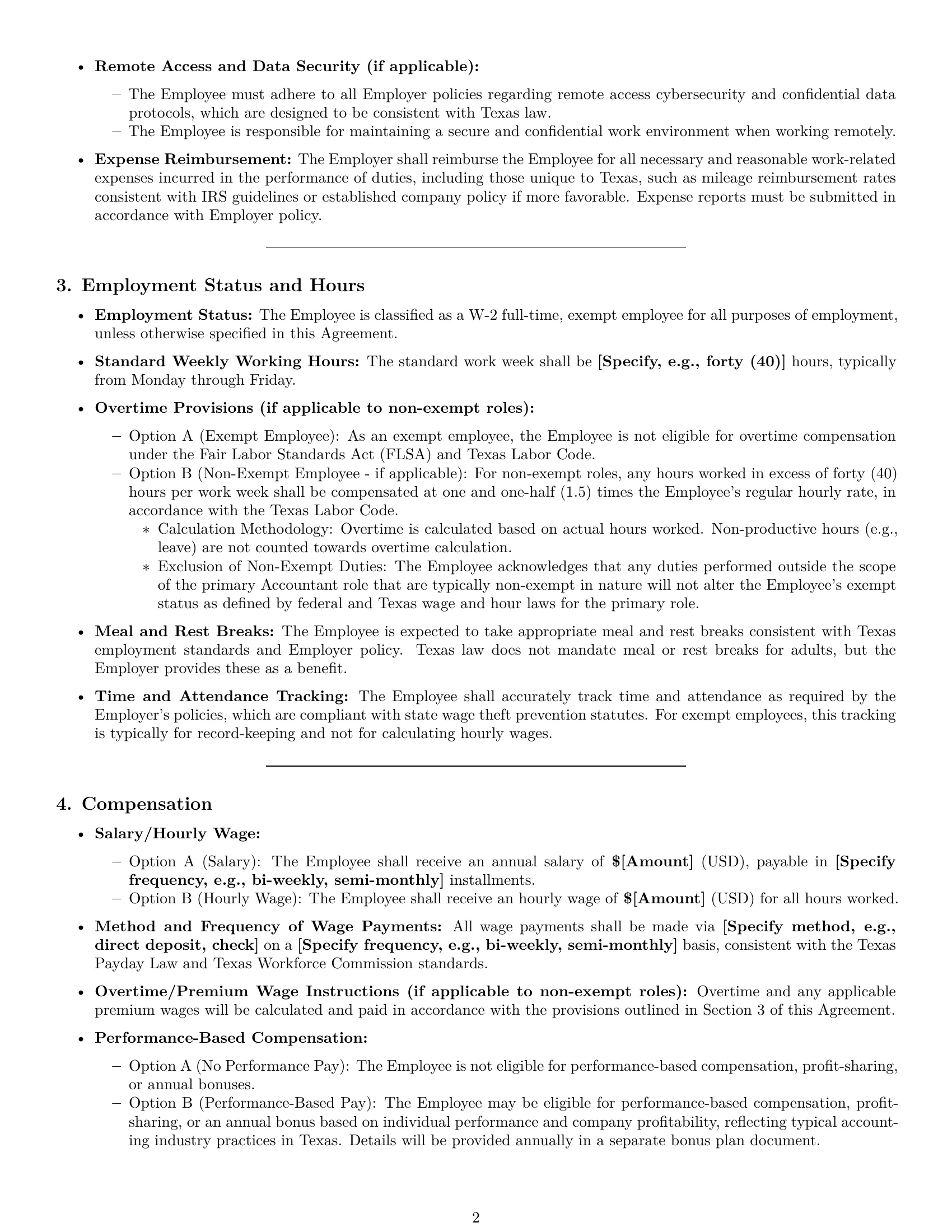Preview page 2 of Pro Texas accountant employment contract template