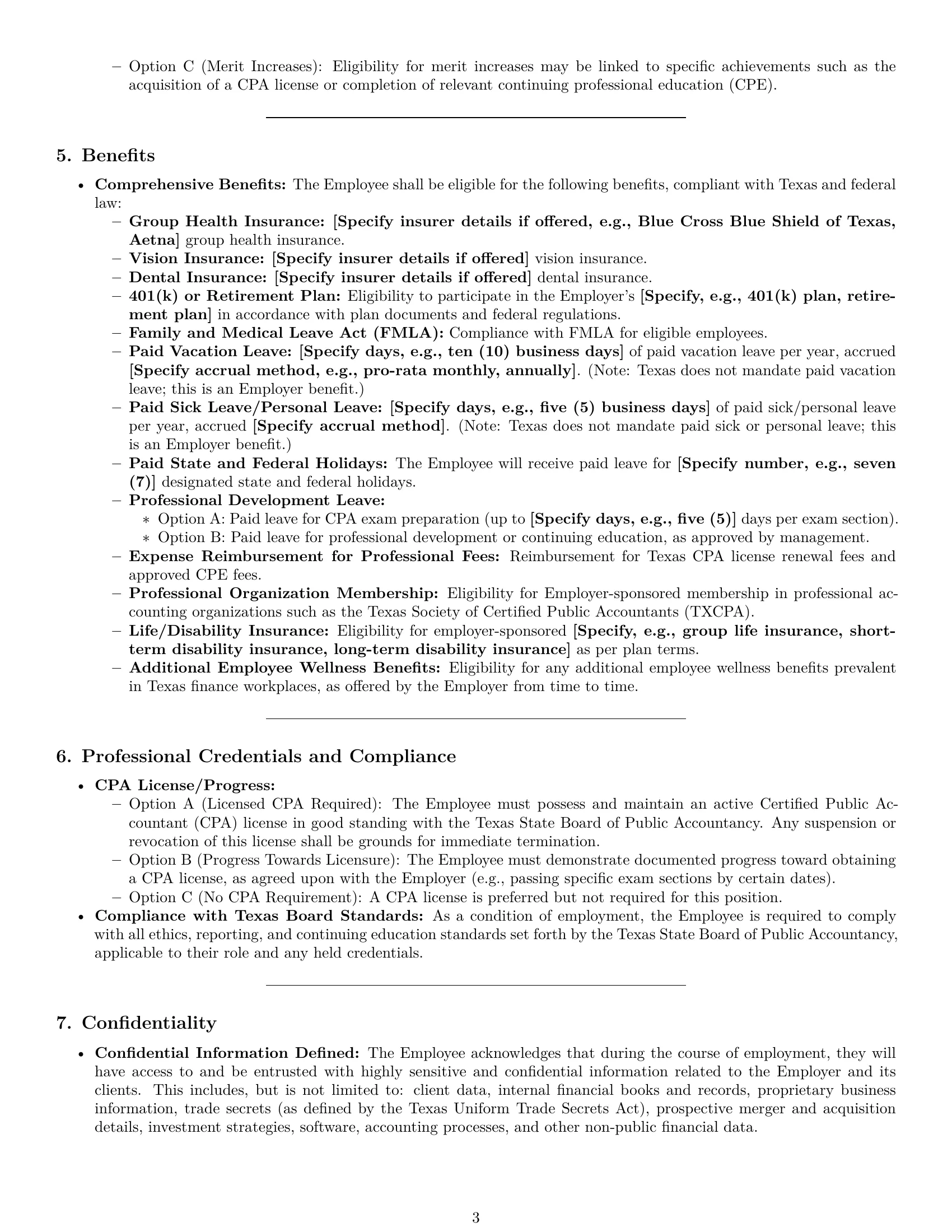 Preview page 3 of Pro Texas accountant employment contract template