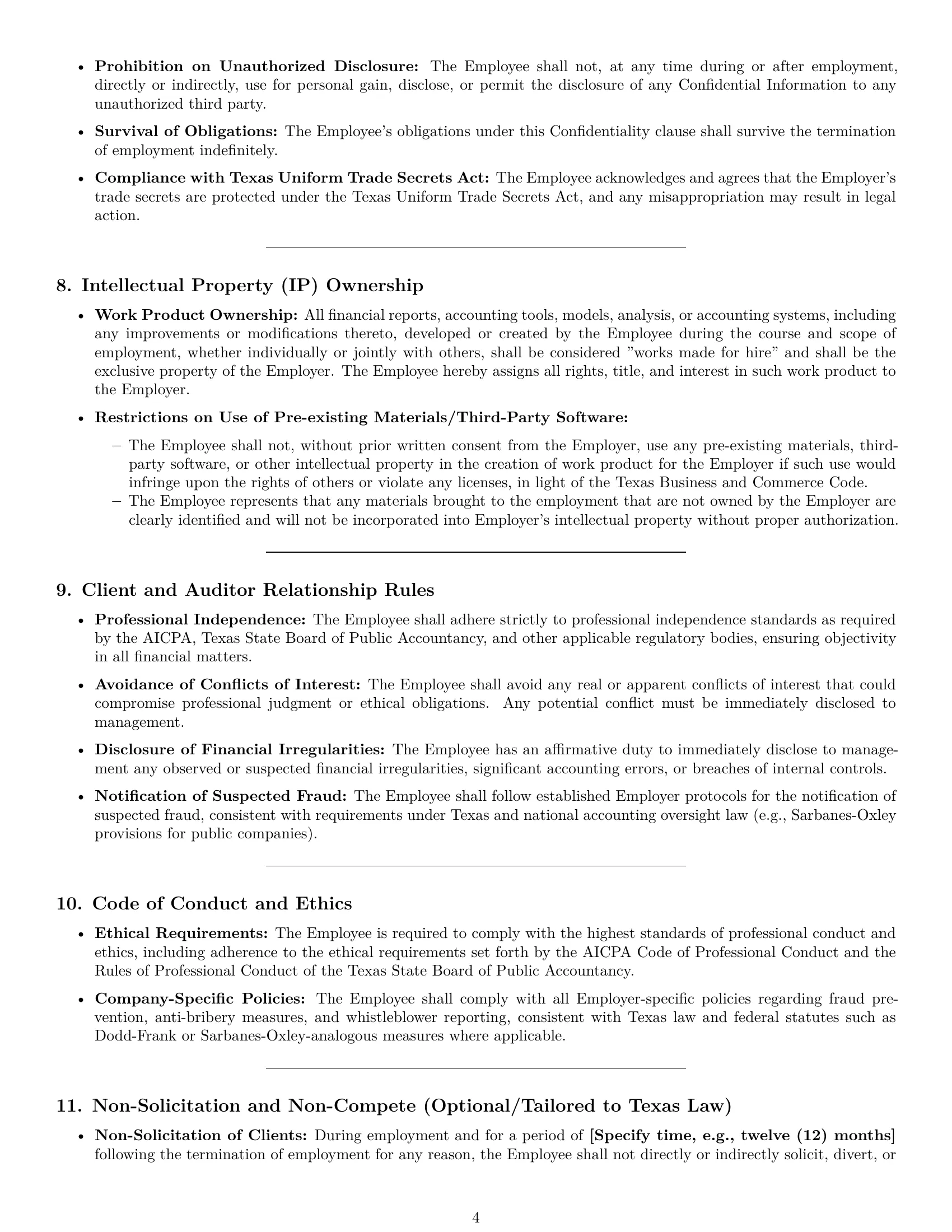 Preview page 4 of Pro Texas accountant employment contract template