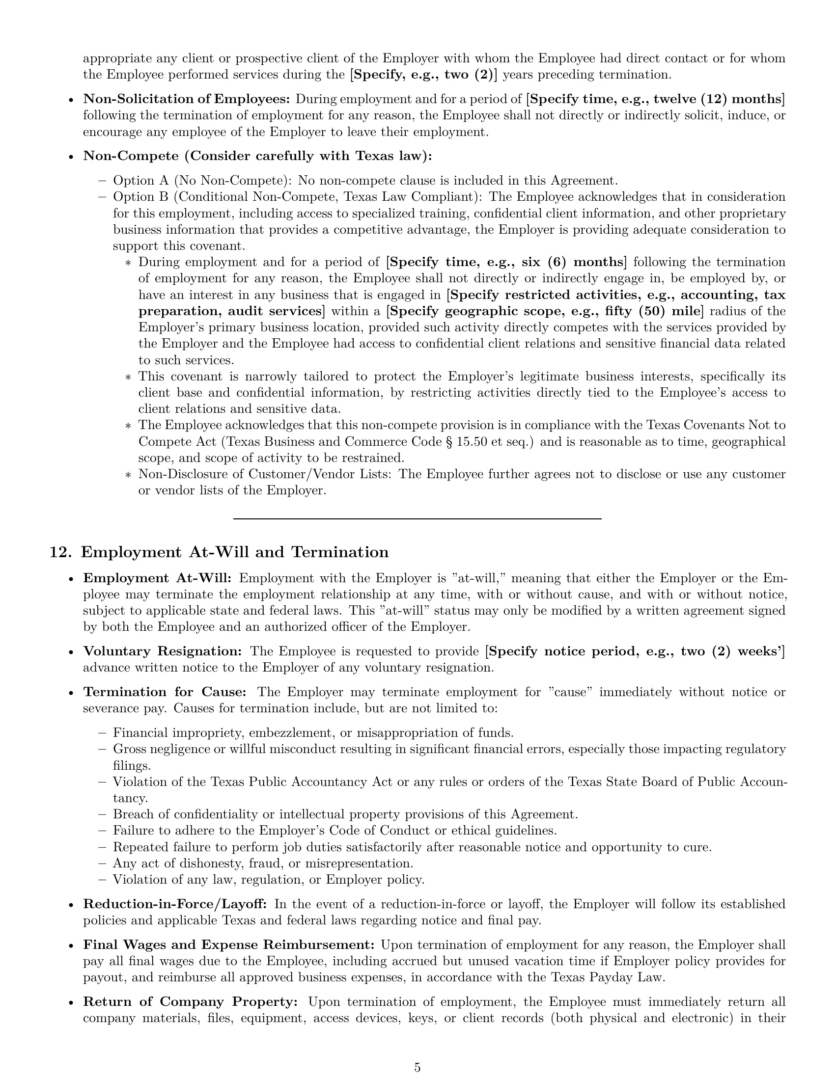Preview page 5 of Pro Texas accountant employment contract template