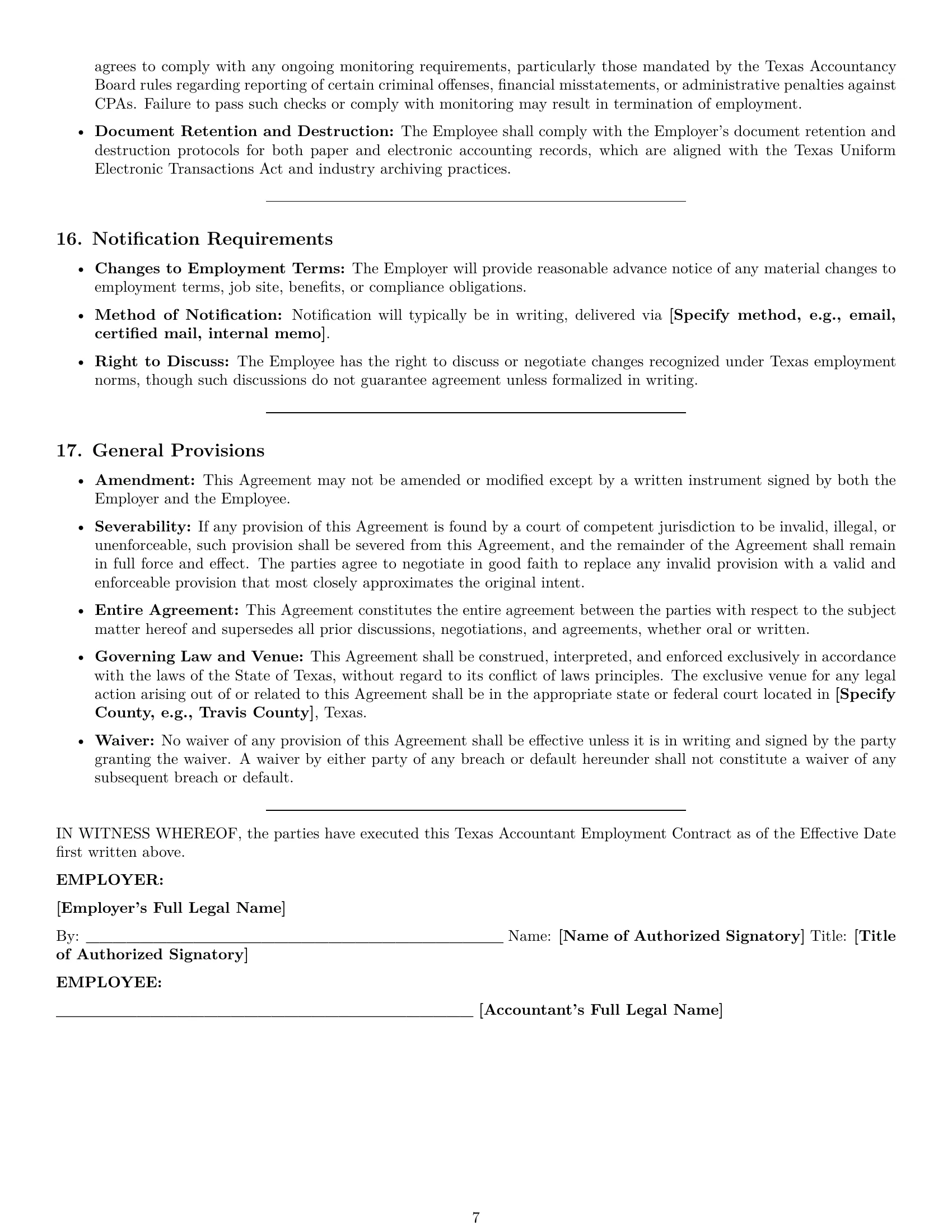 Preview page 7 of Pro Texas accountant employment contract template