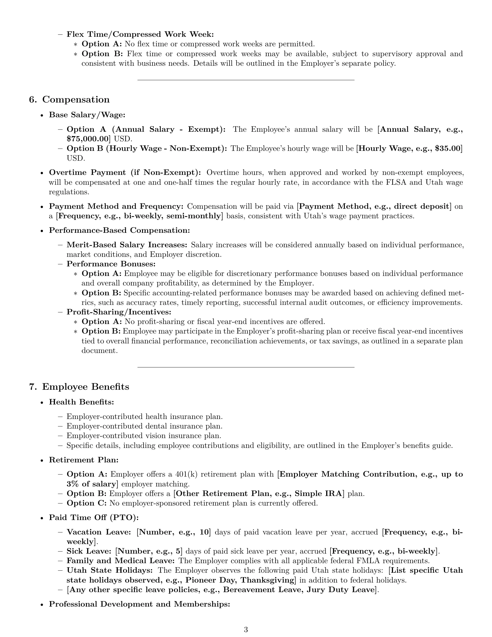 Preview page 3 of Pro Utah accountant employment contract template