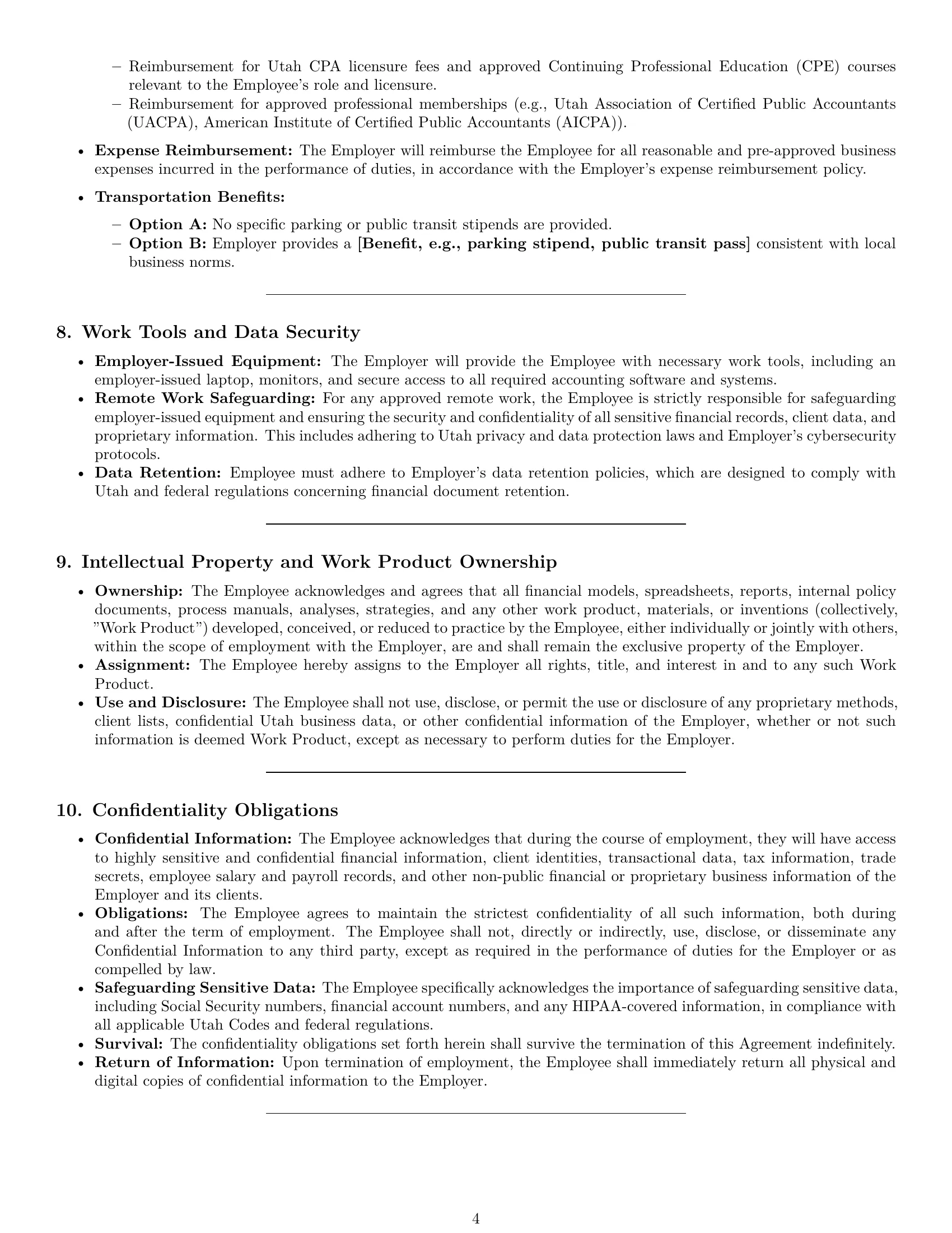 Preview page 4 of Pro Utah accountant employment contract template