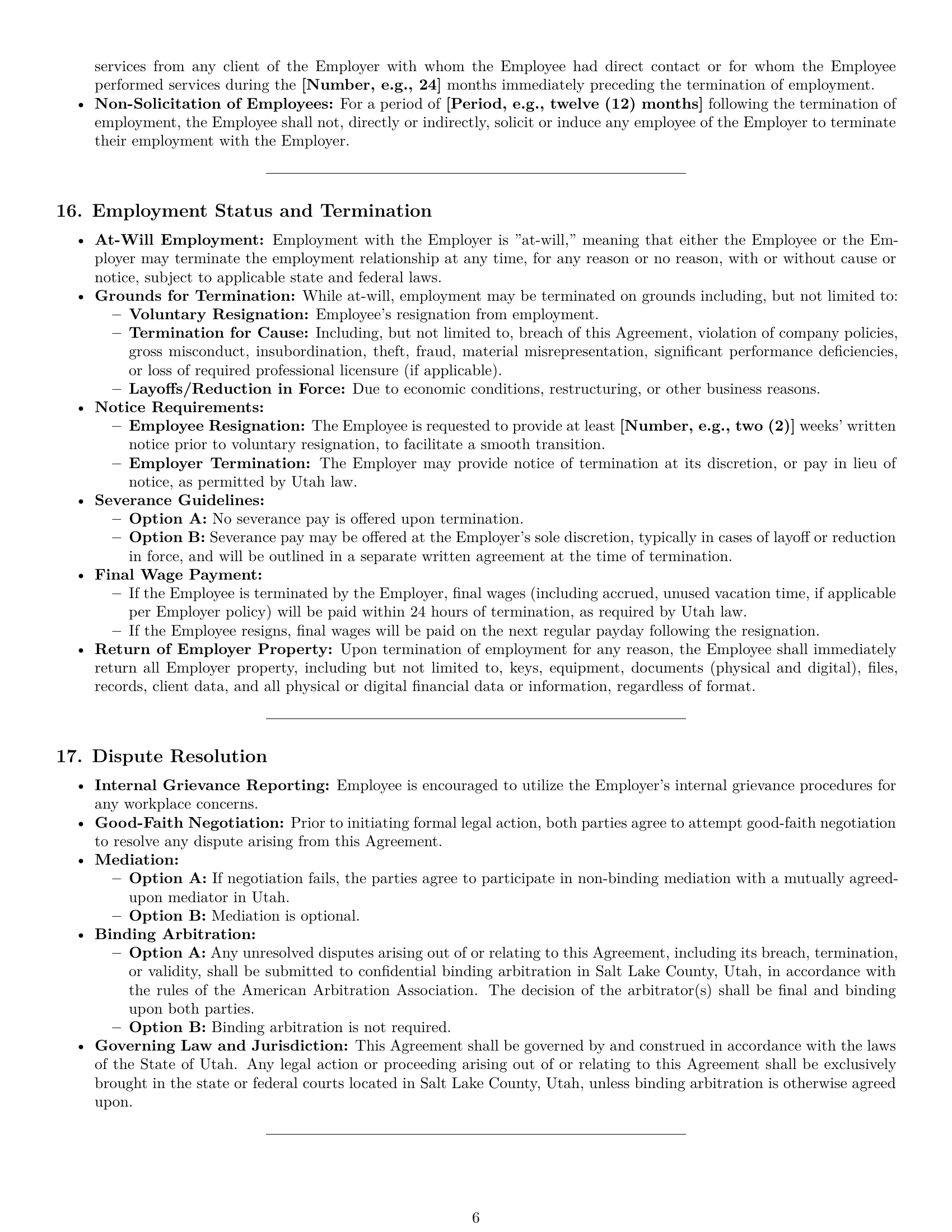 Preview page 6 of Pro Utah accountant employment contract template