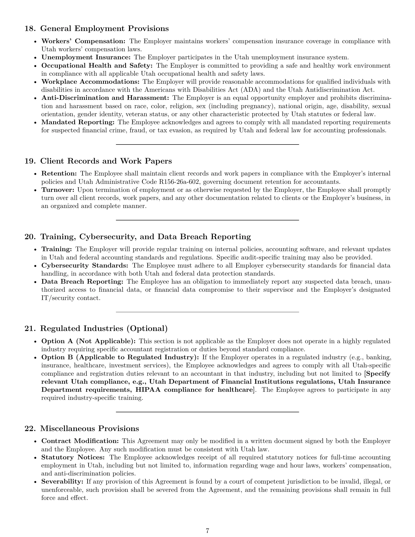 Preview page 7 of Pro Utah accountant employment contract template