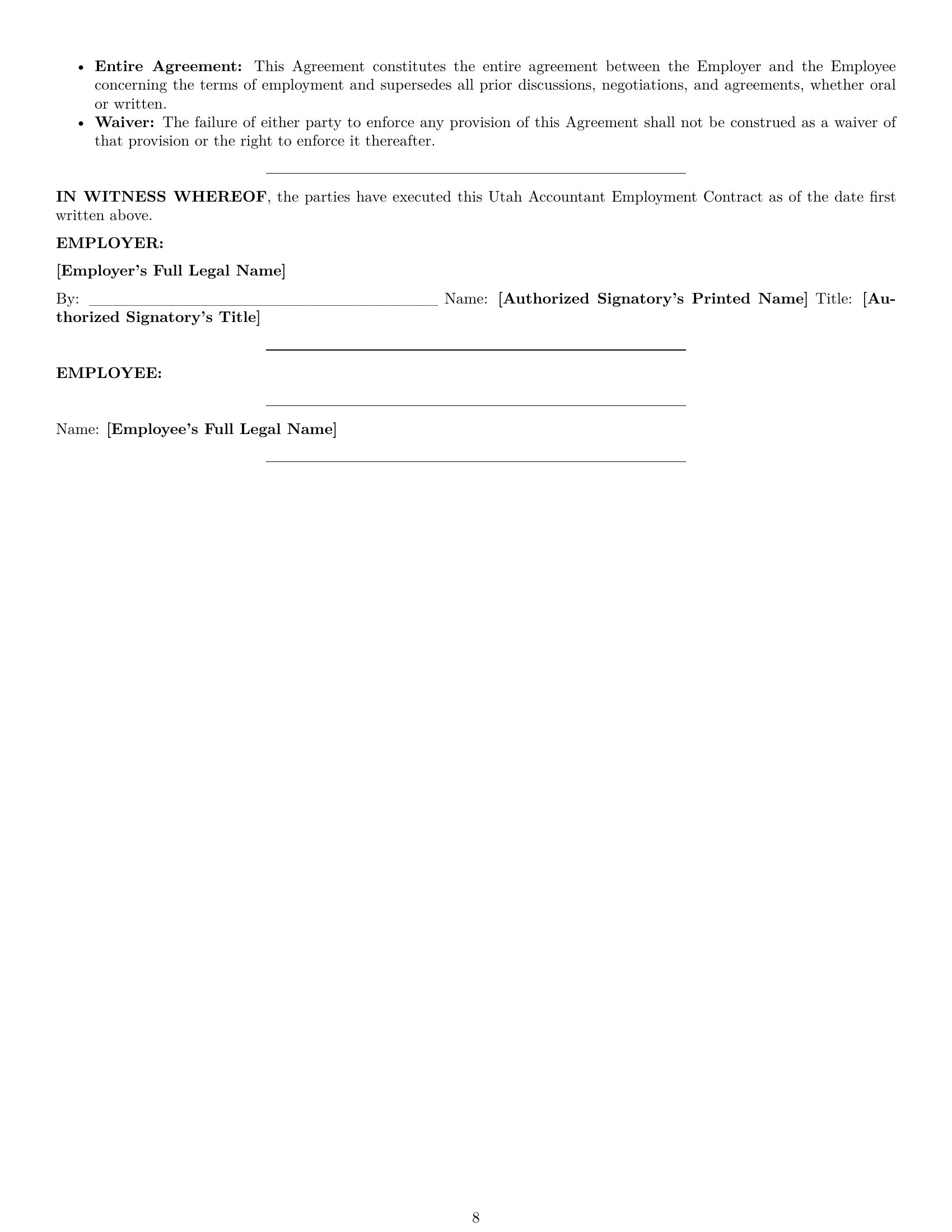 Preview page 8 of Pro Utah accountant employment contract template