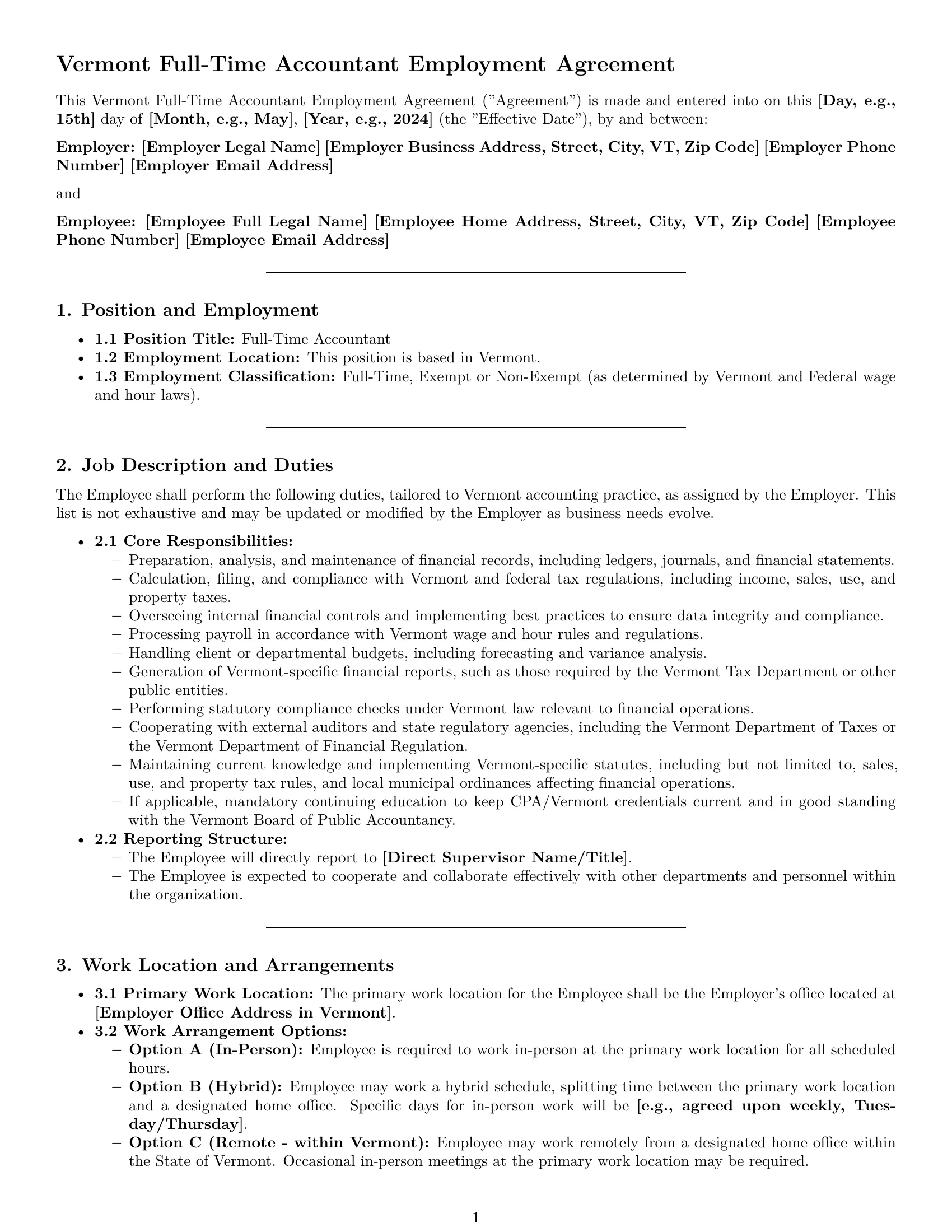 Preview page 1 of Pro Vermont accountant employment contract template