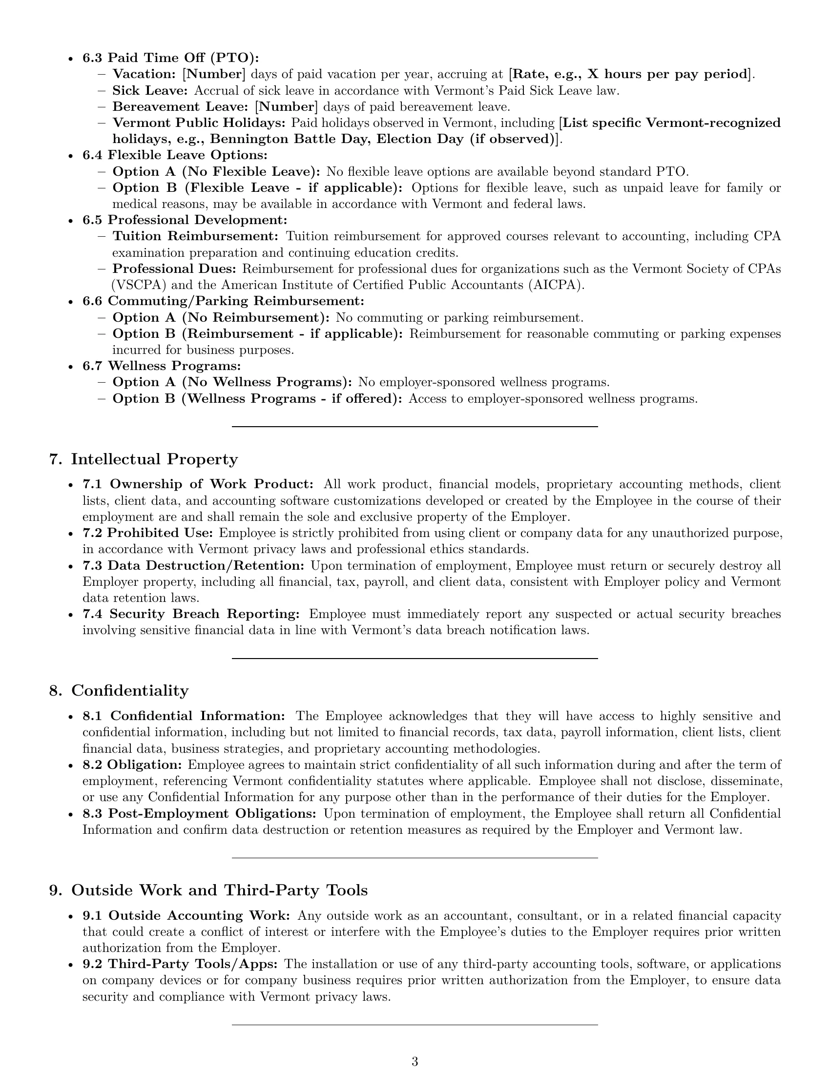 Preview page 3 of Pro Vermont accountant employment contract template