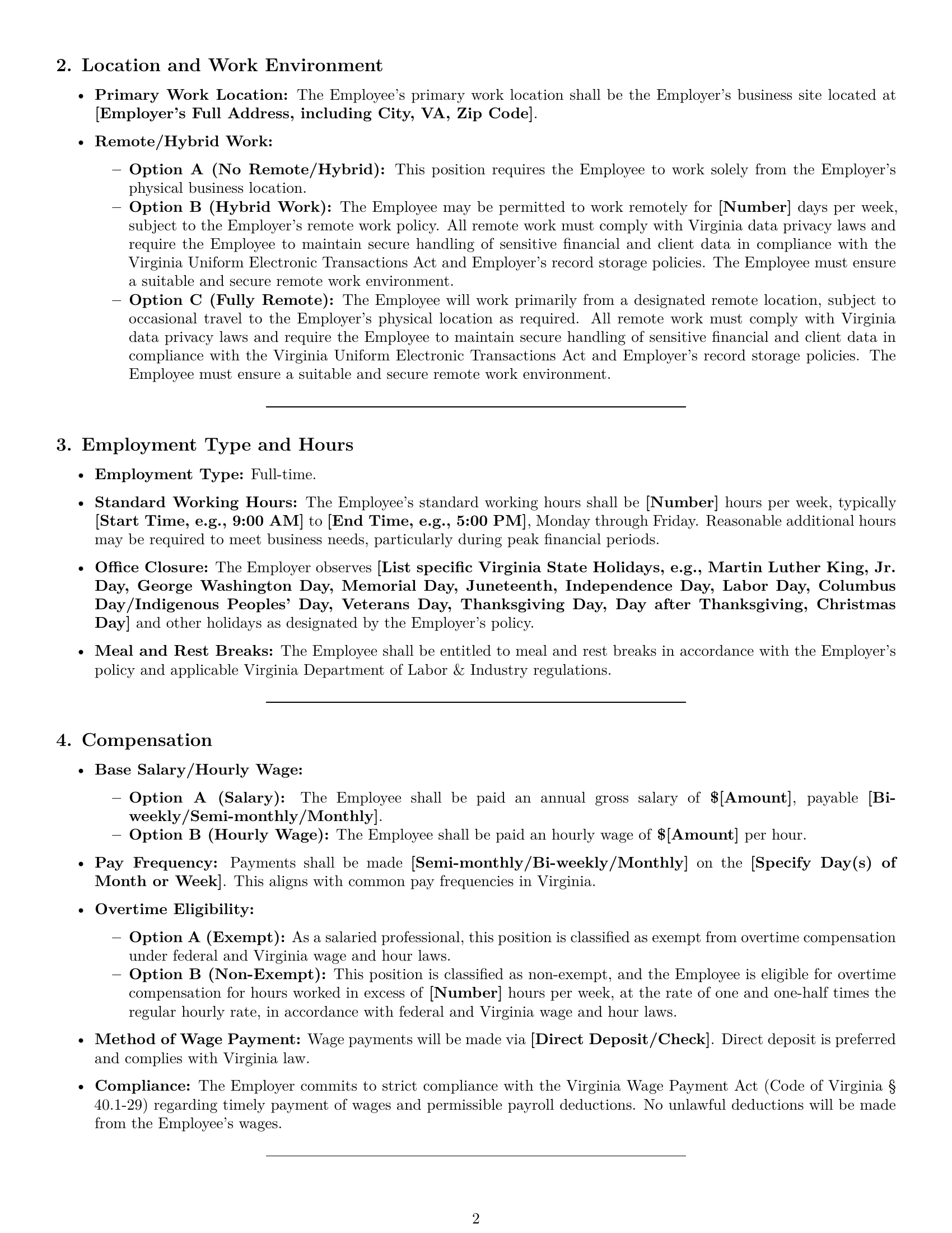 Preview page 2 of Pro Virginia accountant employment contract template