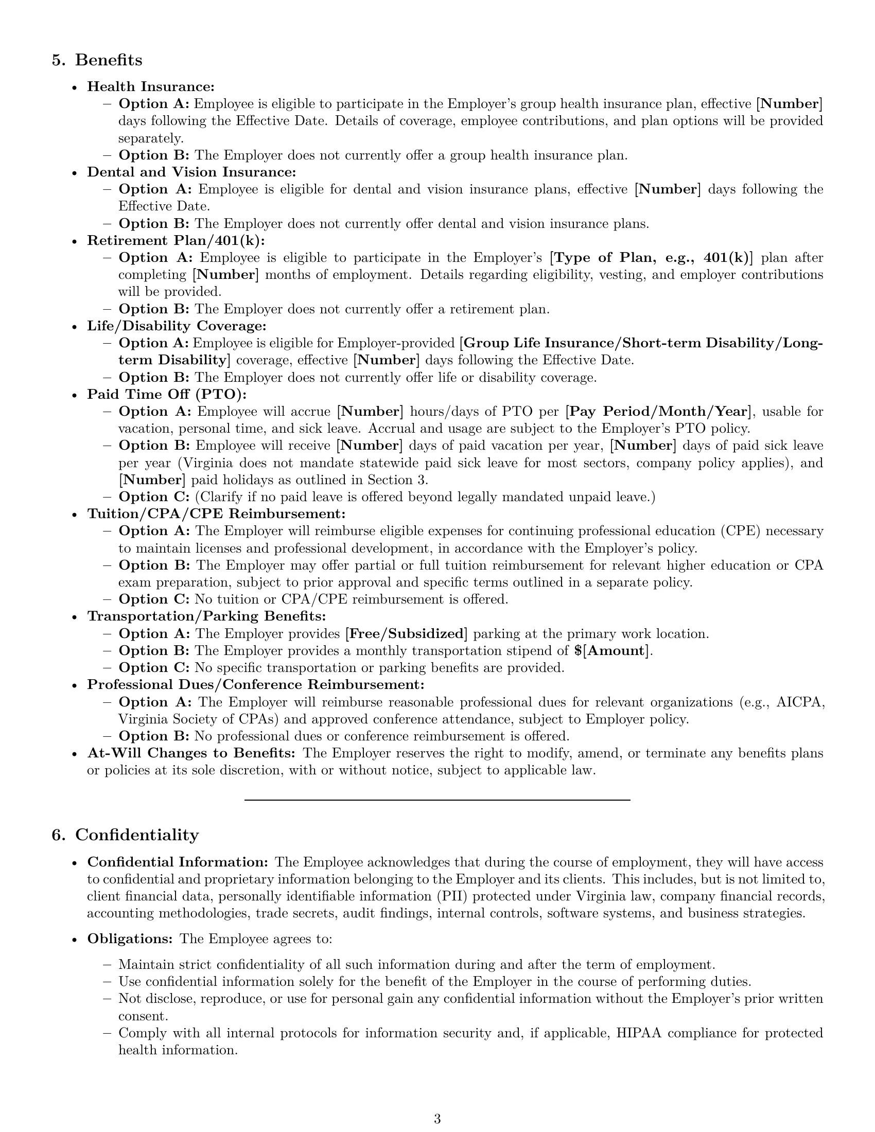 Preview page 3 of Pro Virginia accountant employment contract template
