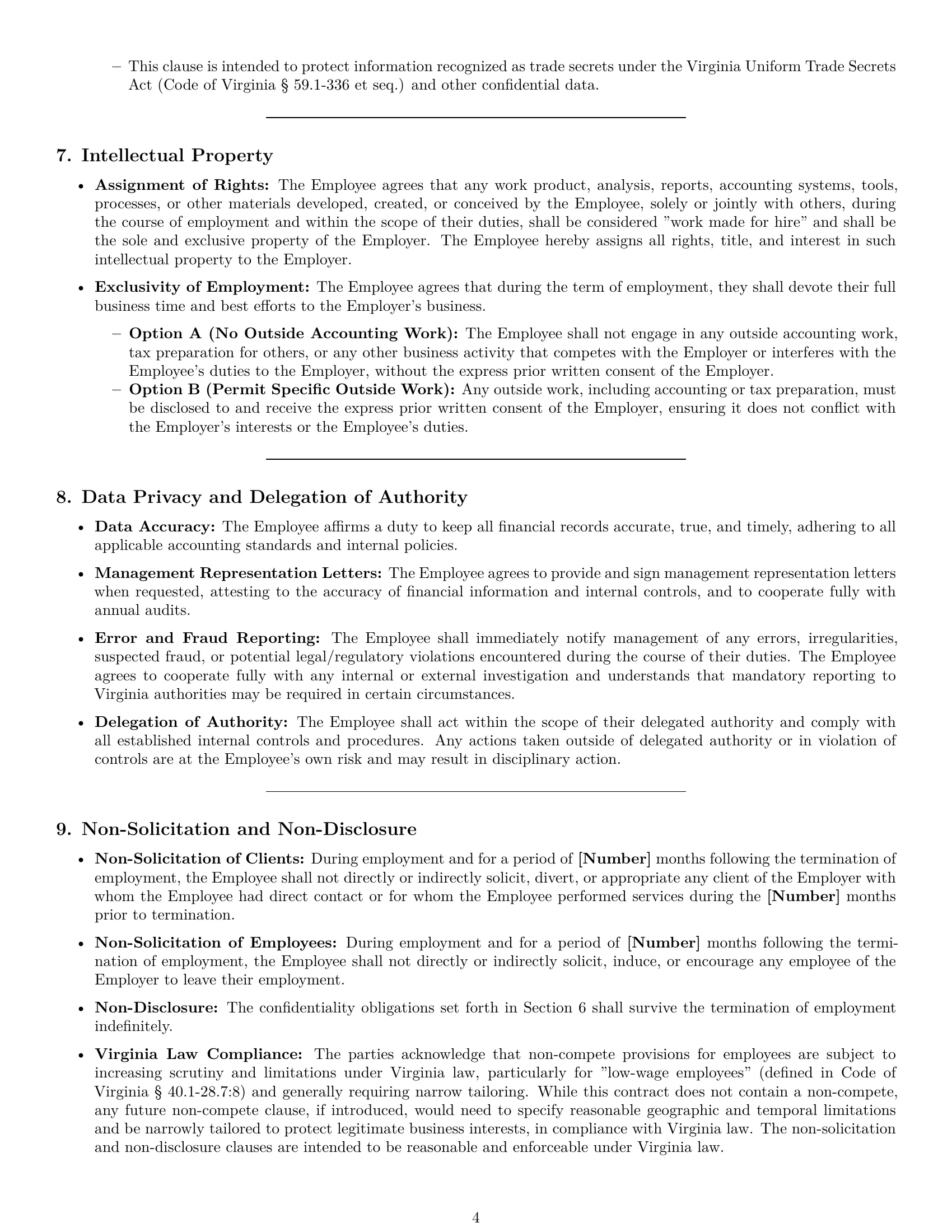 Preview page 4 of Pro Virginia accountant employment contract template