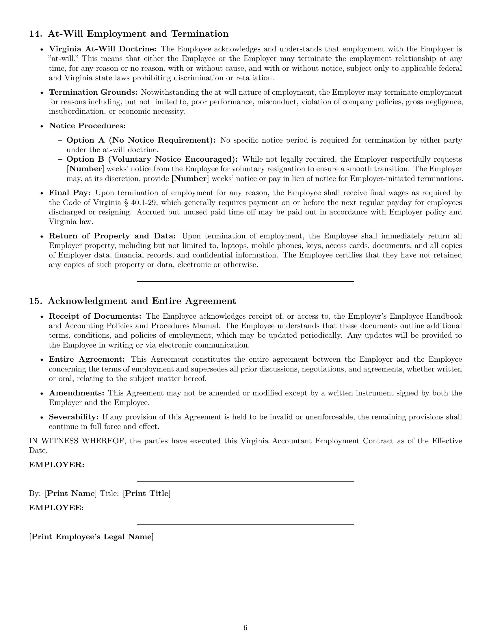 Preview page 6 of Pro Virginia accountant employment contract template