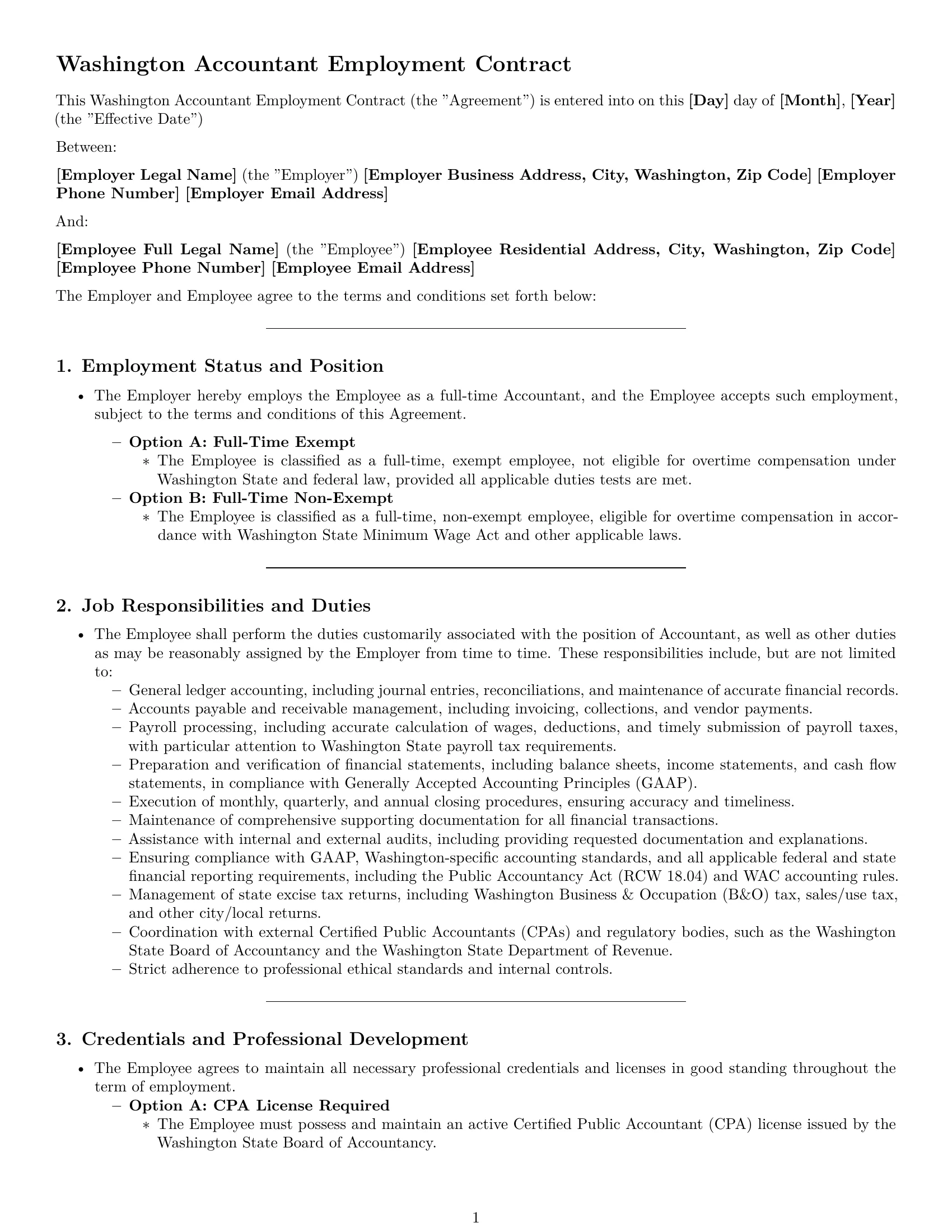 Preview page 1 of Pro Washington accountant employment contract template
